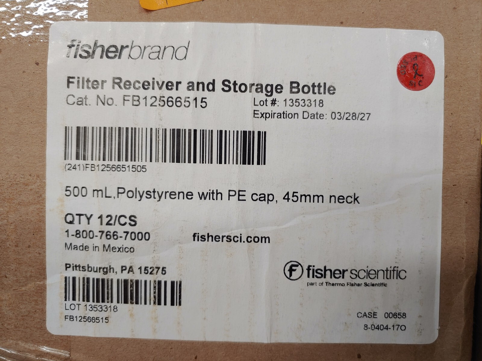 FISHERBRAND FB12566516 1000mL Polystyrene w PE Cap 45mm Neck Storage Bottles