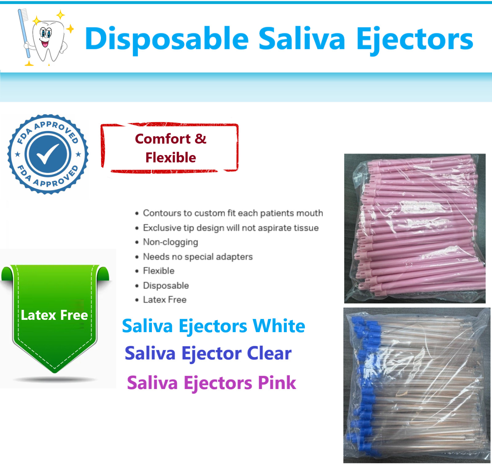 100-1000 Dental Saliva Ejectors Ejector Disposable Suction Tips 1 -10 Bags WHITE