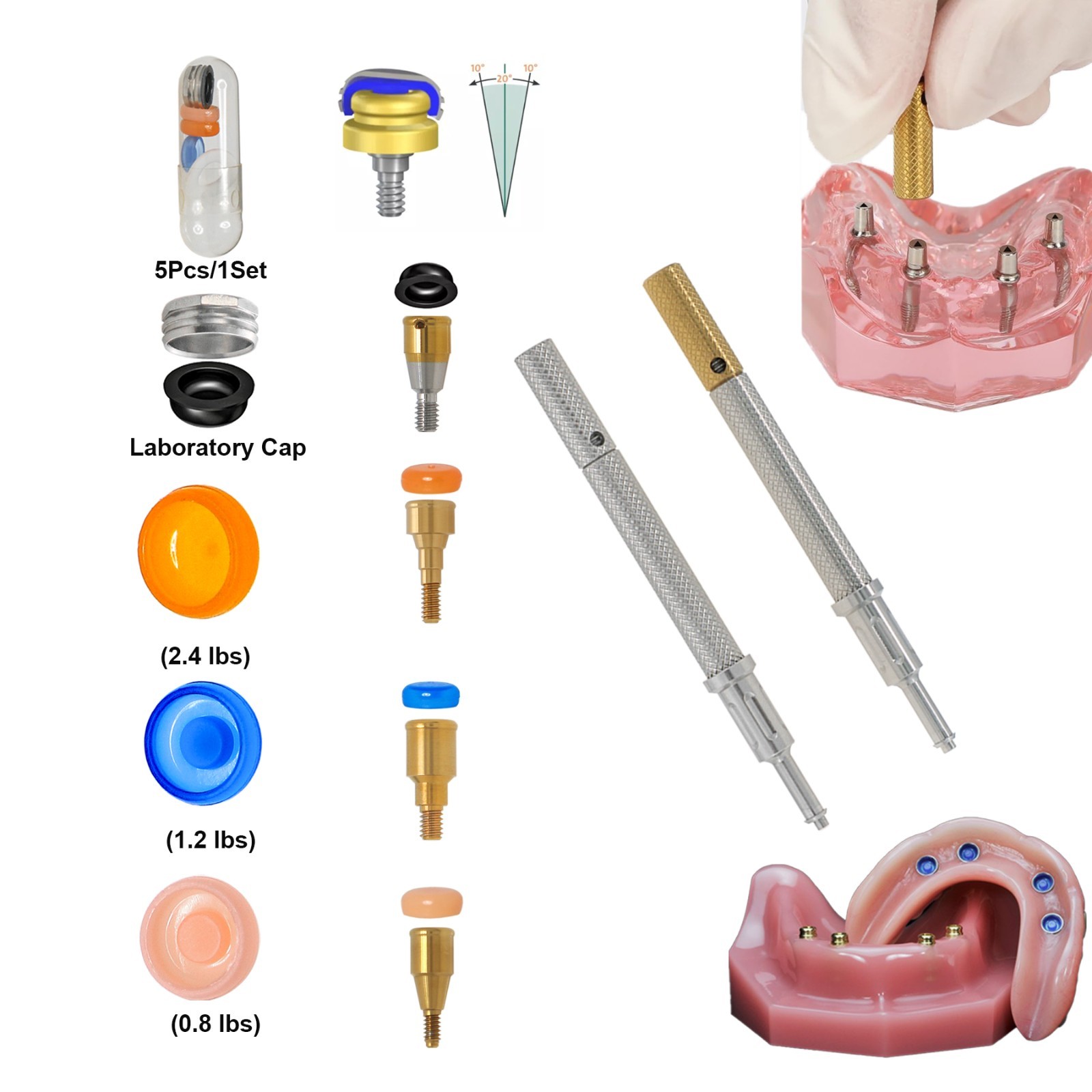 Universal Dental Locator Retention Caps PEEK Male Insert Core Tool Overdenture