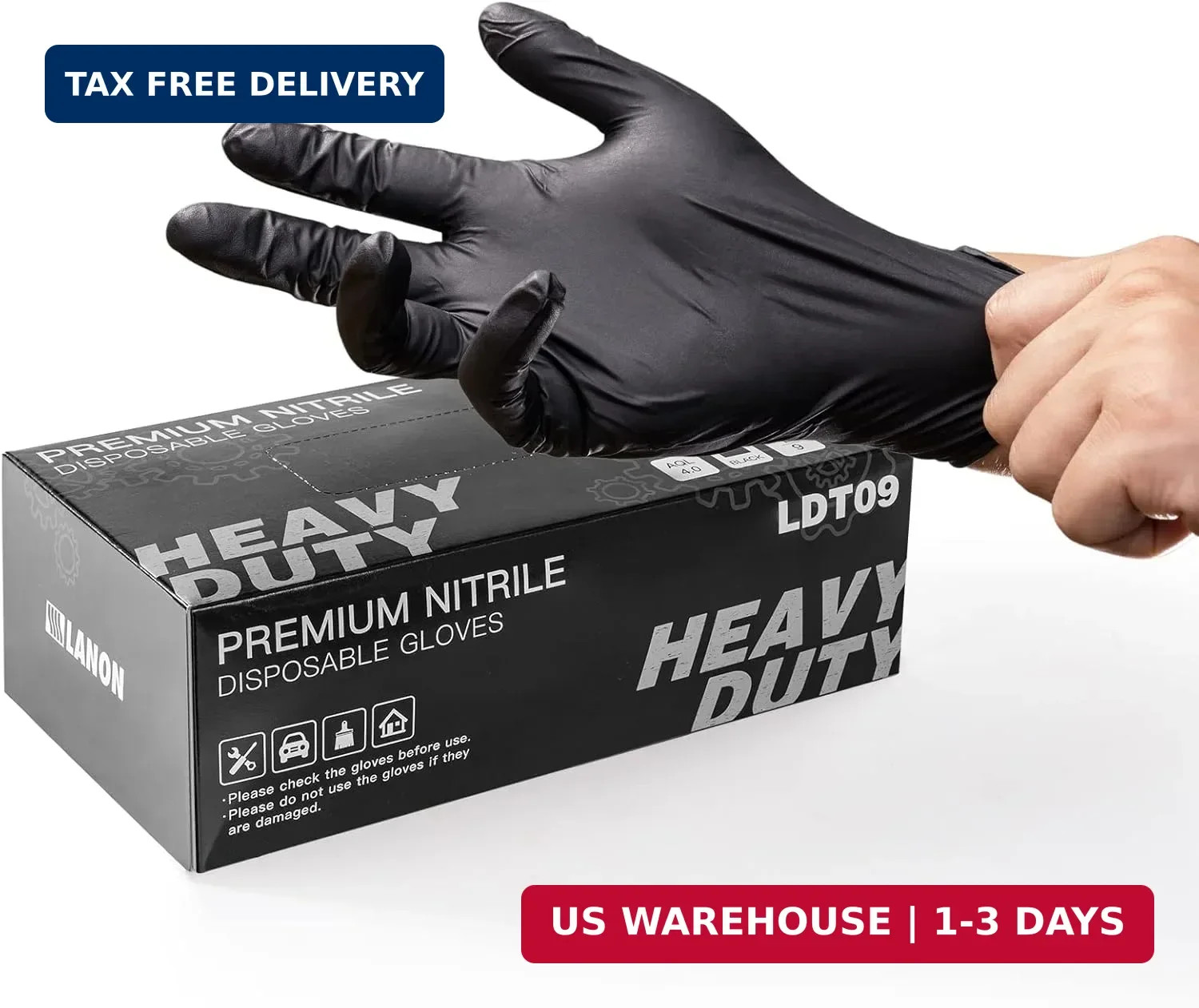 LANON 6-mil Black Nitrile Disposable Gloves, Food-Safe, Powder-Free, Heavy-Duty,