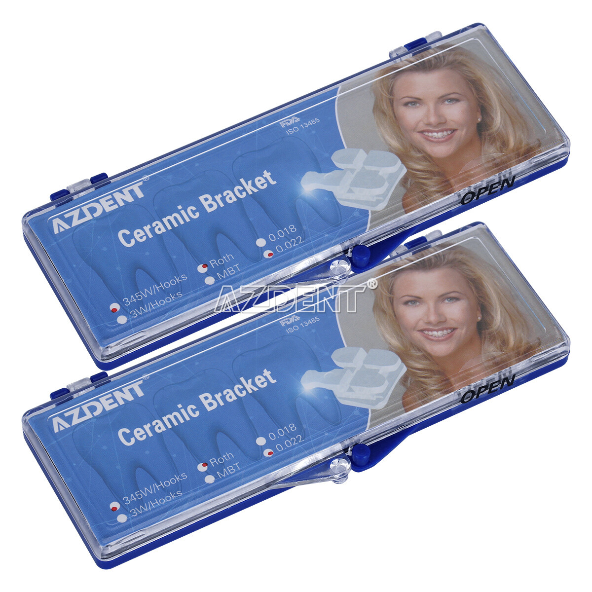 AZDENT Brackets cerámicos ortodoncia dental 5*5 Roth MBT 022/018 Ganchos 345