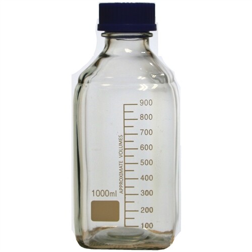 1000ml Glass Media Bottles, Square, GL45 Screw Cap, Karter Sci (Pack 10)