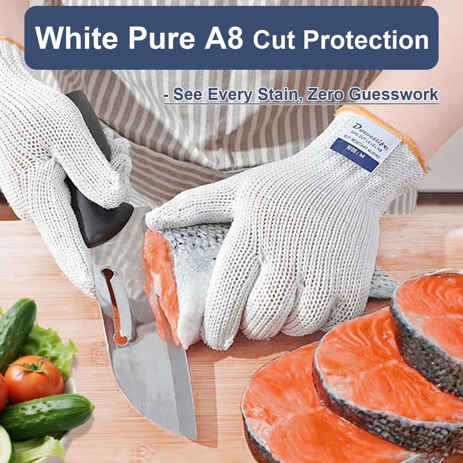 Dowellife Level 8 Cut Resistant Gloves, Food Grade, Knife Safety, Wood Carving