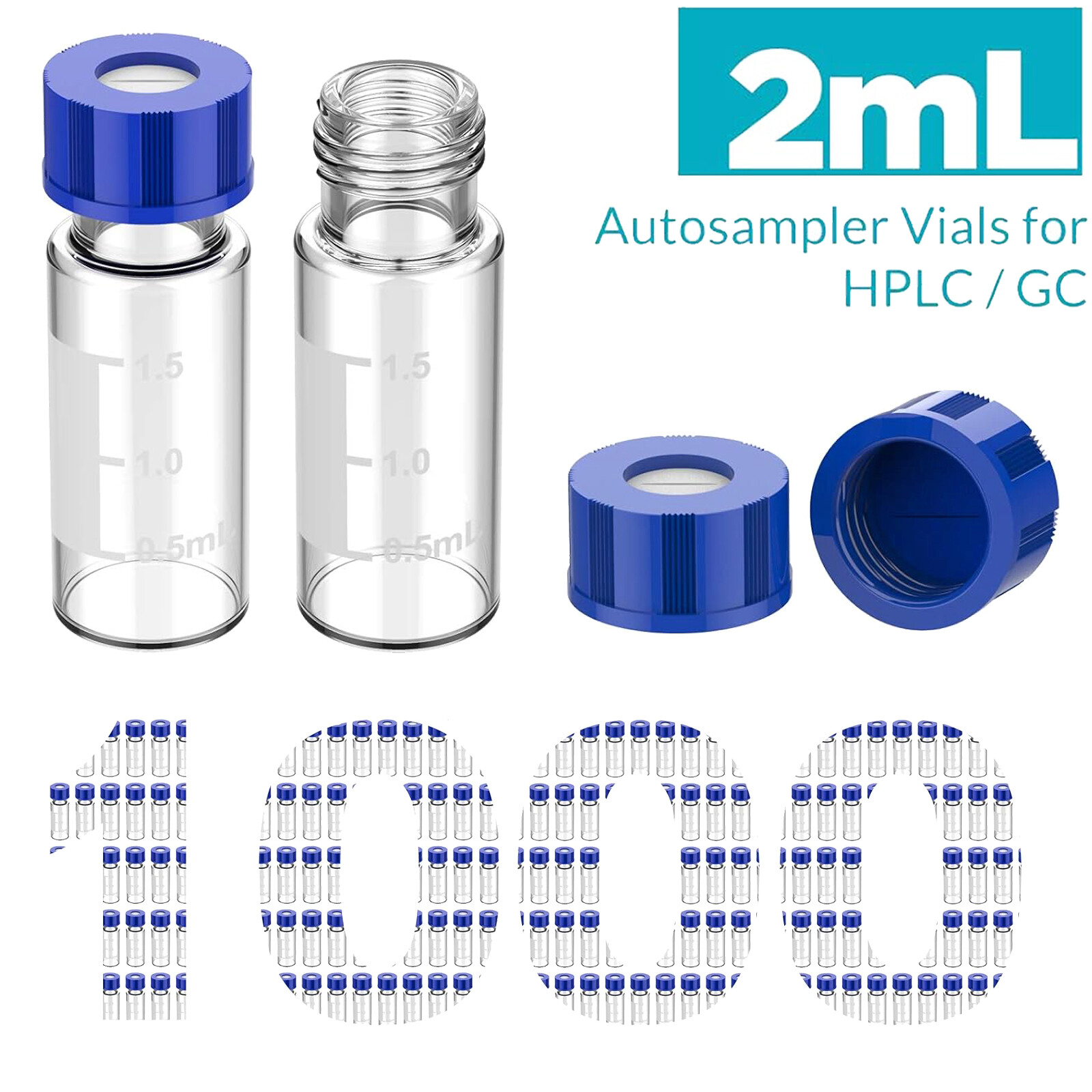 1000Pcs 2ml Autosampler Vials+4/10ml Clear Glass Vials+Amber Dropper Bottles NEW