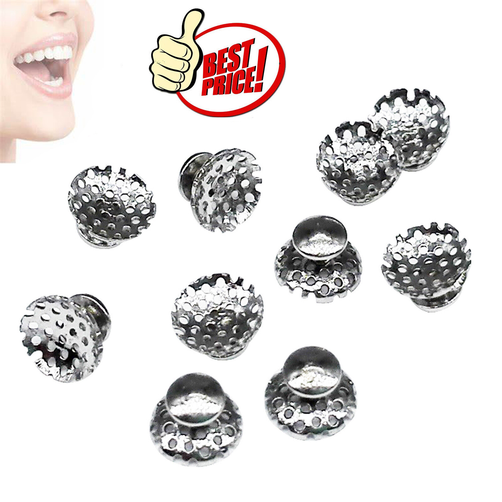 10Pcs/Kit Dental Orthodontic Lingual Button Bondable Round Base with Mesh Base