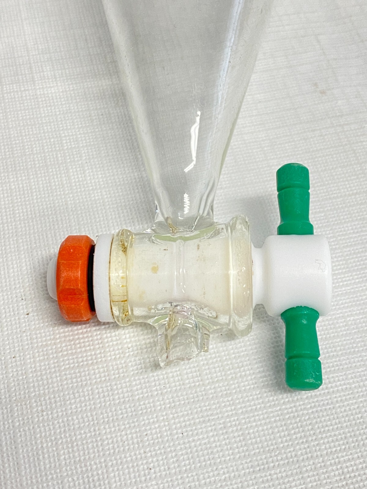 Chemglass 500mL Glass Squibb Separatory Funnel #27 Stpr 4mm PTFE Stpk CG174205 B