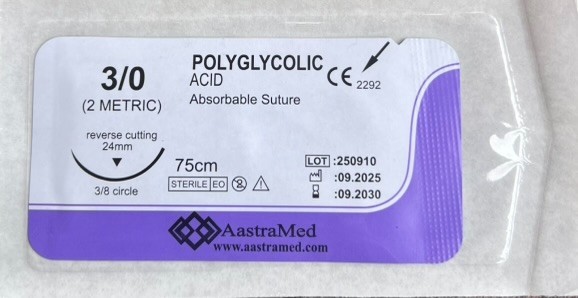 3/0 PGA, 24/Box Polyglycolic Acid, Veterinary Dental, R-cut 24mm