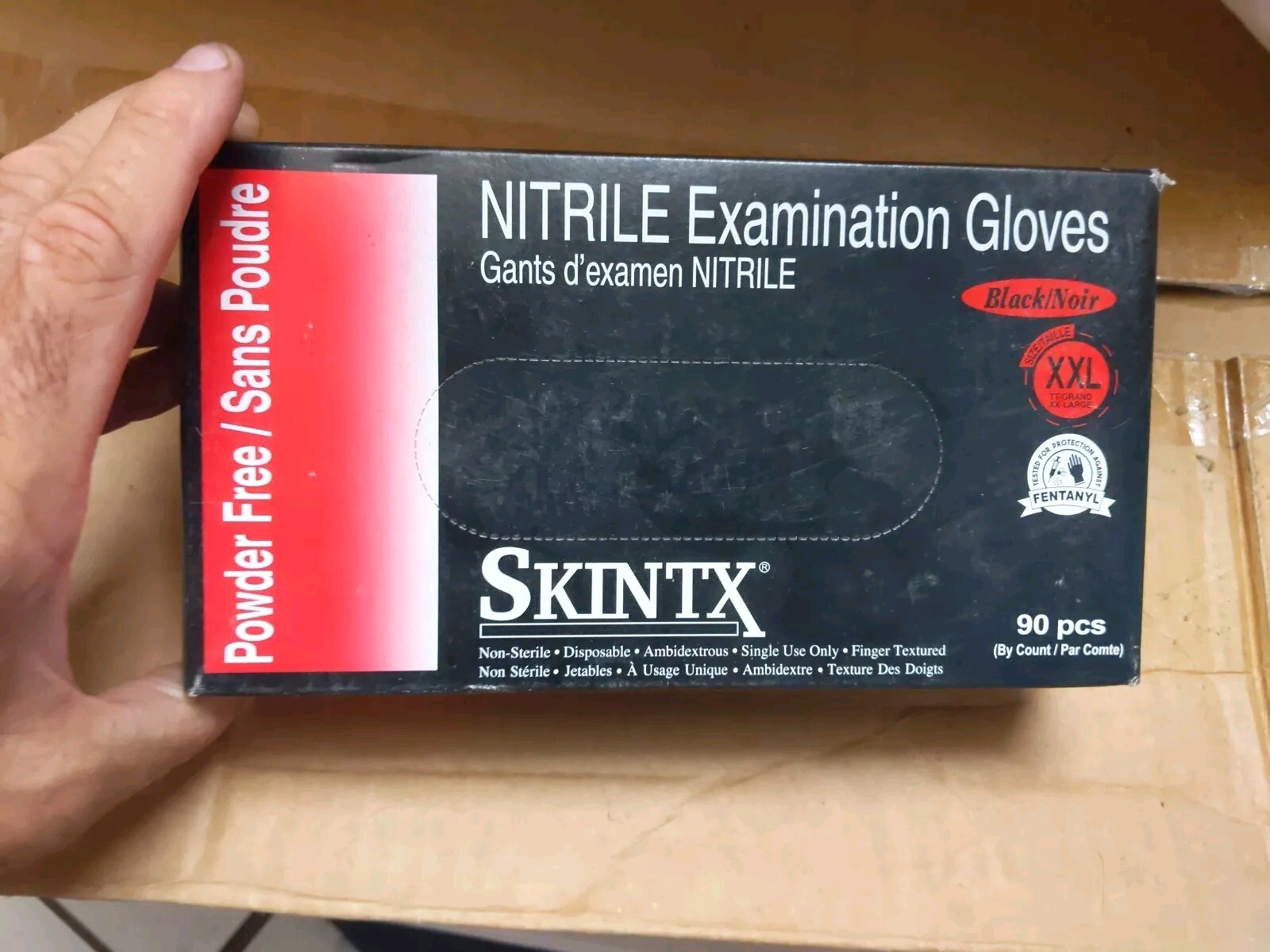 SKINTX BLACK NITRILE EXAM PF GLOVES – XXL