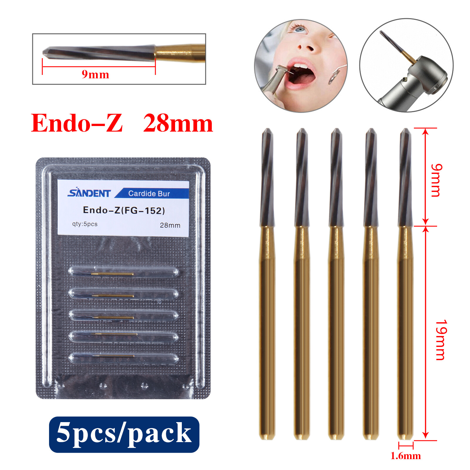 Dental Endo-Z Bur Carbide Tungsten Surgical Cutter Drill Burr 28mm 5pcs/pack