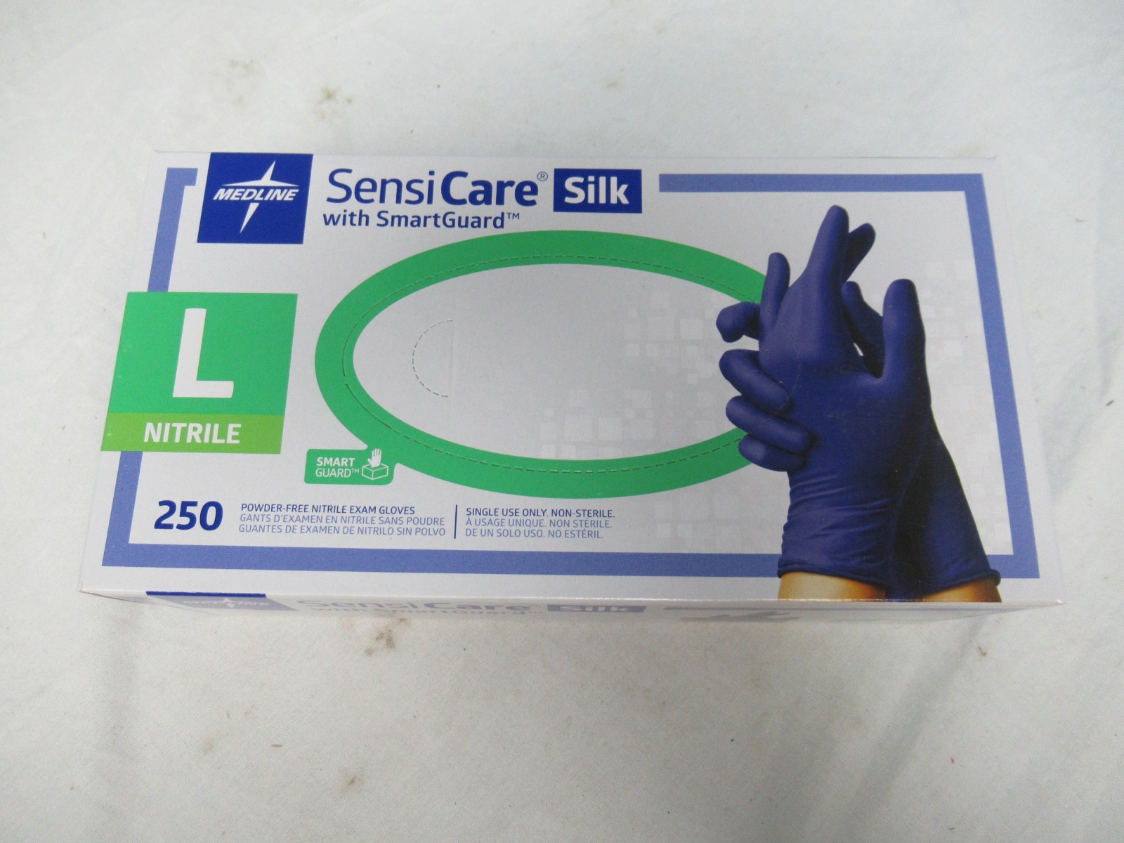 Medline SensiCare SmartGuard Nitrile SILK Gloves Size Large 250ct MDS2586 (P3)