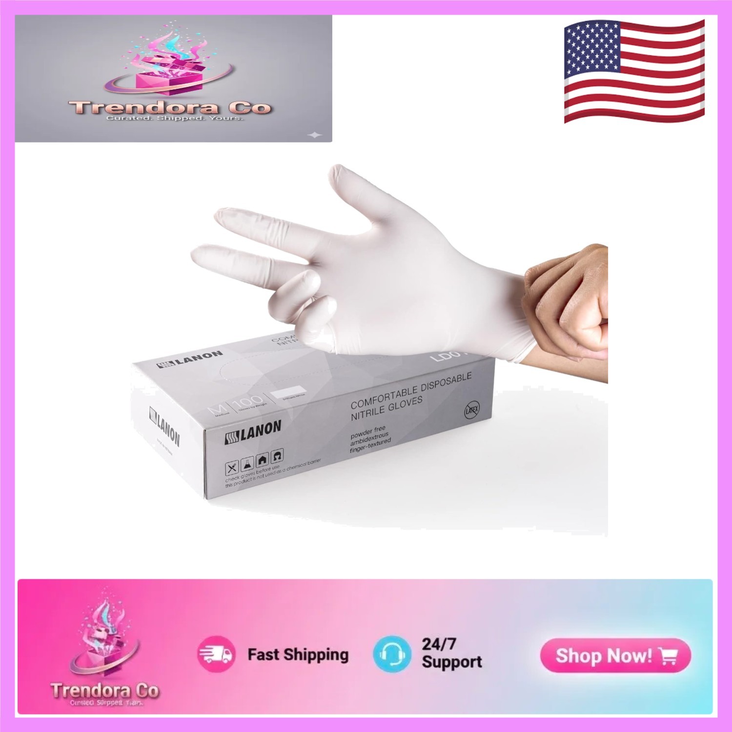 LANON Food Safe Disposable Nitrile Gloves – Powder-Free, Medium (Pack of 100)