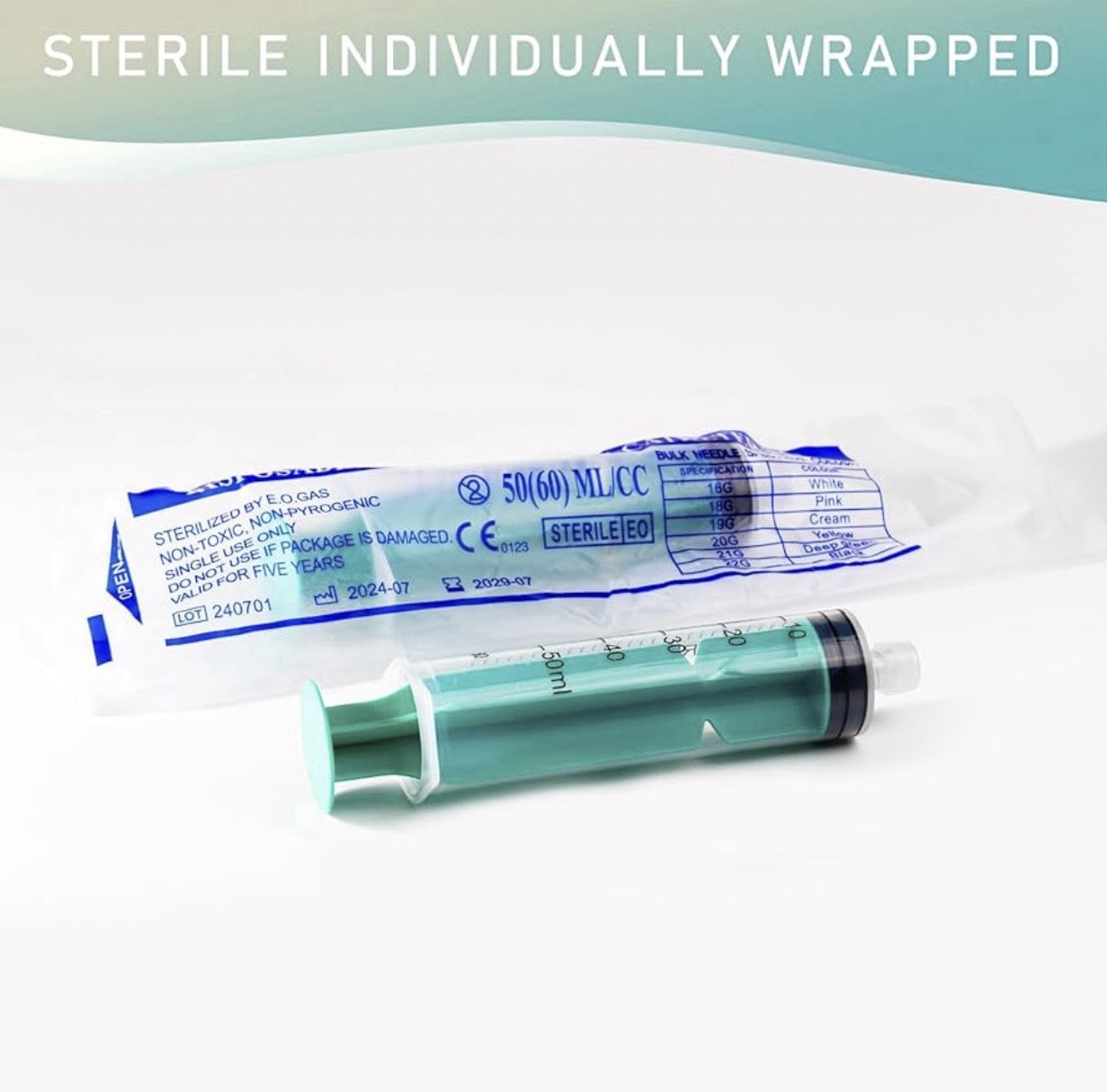 60mL Syringes (5 Pack), Sterile, Plastic, Luer Lock, W/ Cap, Individually Sealed