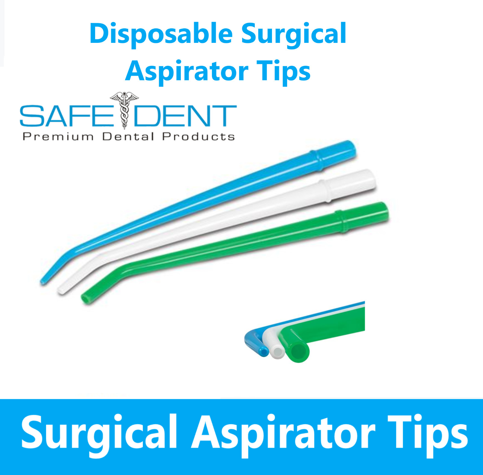 Dental Evacuation Surgical Aspirators & Aspirator Tips Green, Blue, White, 25/Bg