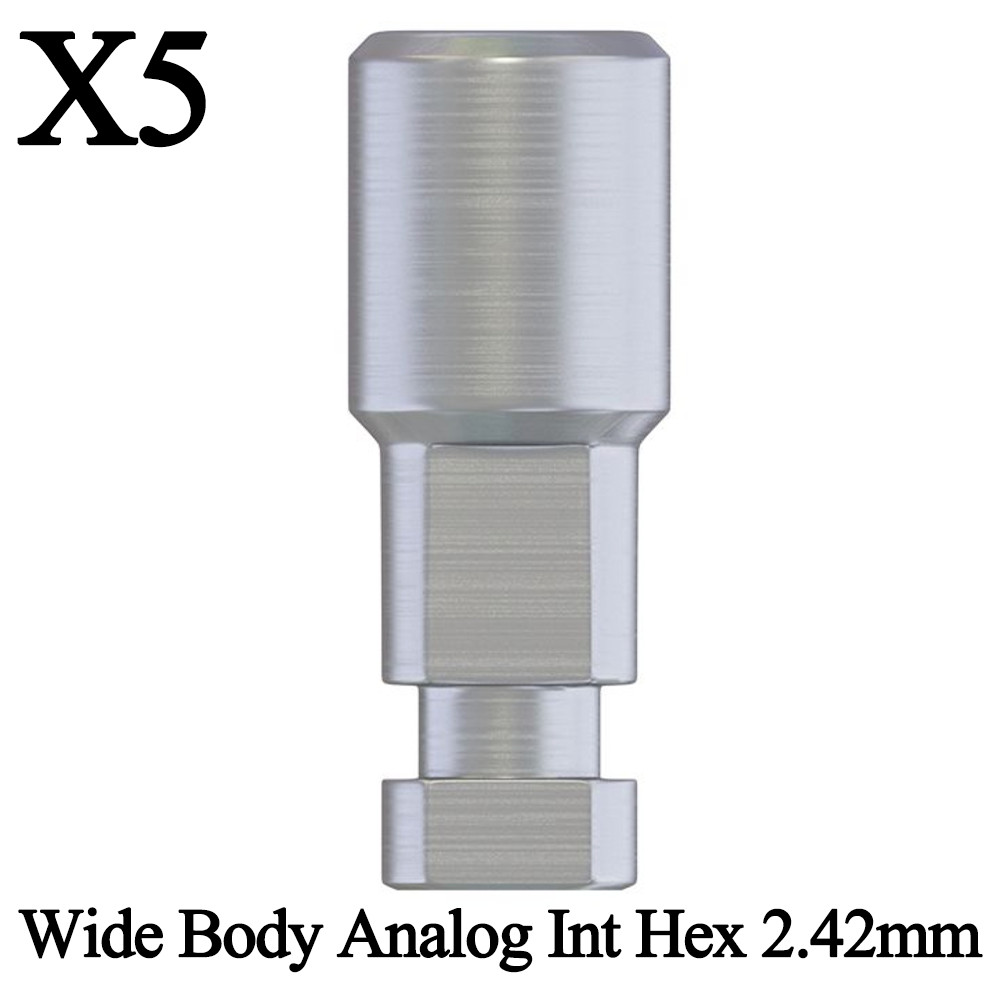 5pcs Dental Wide Body Analog Int Hex 2.42mm Lab Fixture Prosthetic