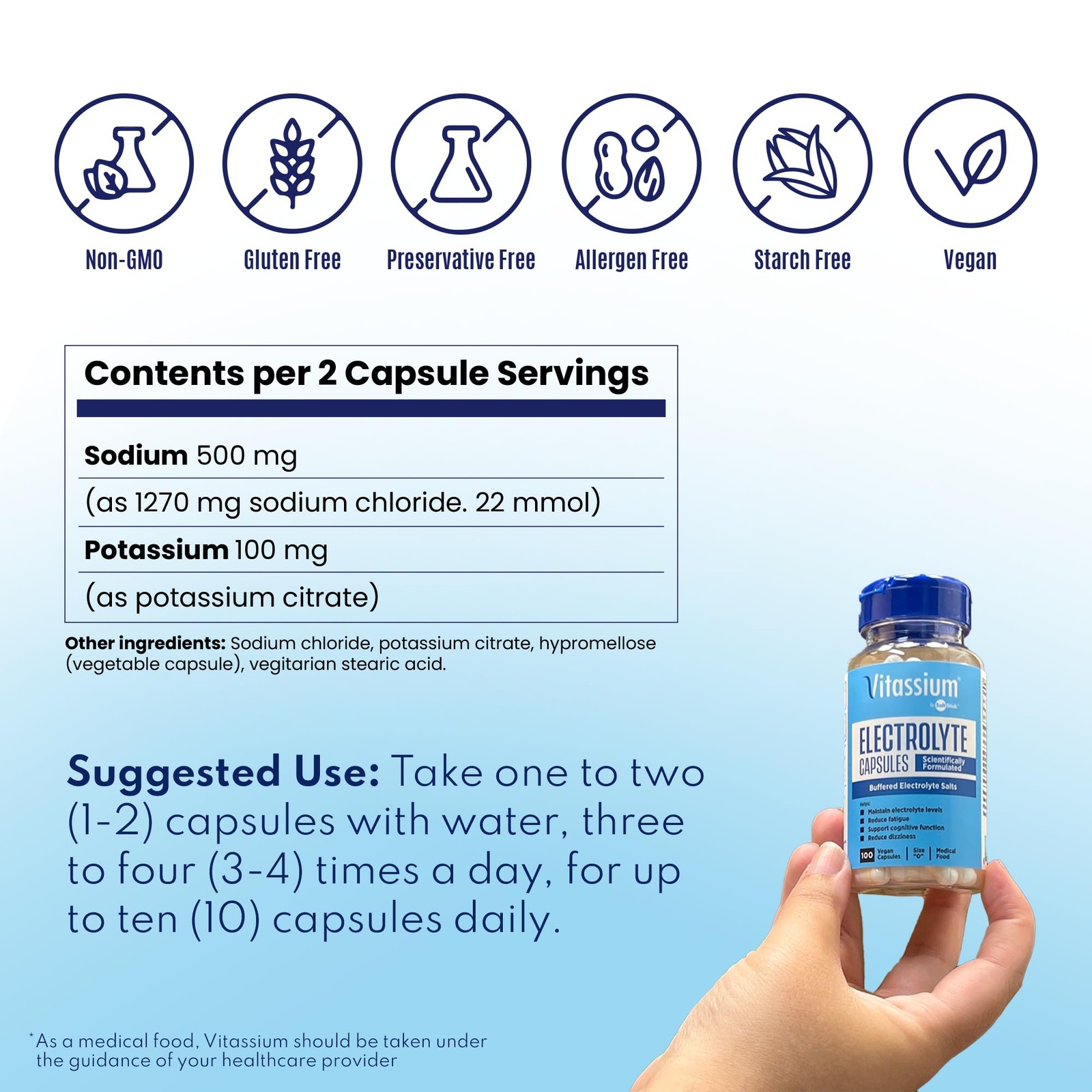 Vitassium Electrolyte Capsules, Electrolytes for The 100 Count (Pack of 1)