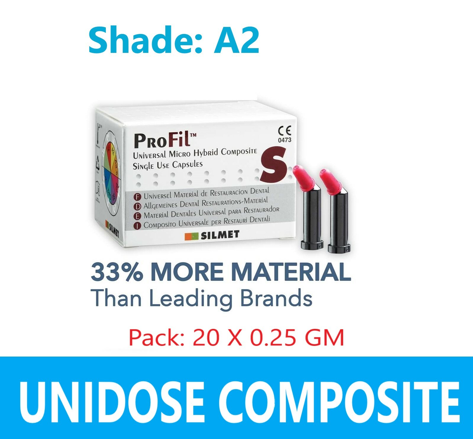 Dental SILMET PROFIL A2 COMPULES 20 X 0.25 GM UNIDOSE COMPOSITE, Exp: 12/2025