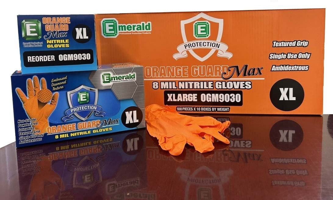 Emerald Orange Guard Max 8mil Orange Nitrile Gloves 1 case, 10 Boxes