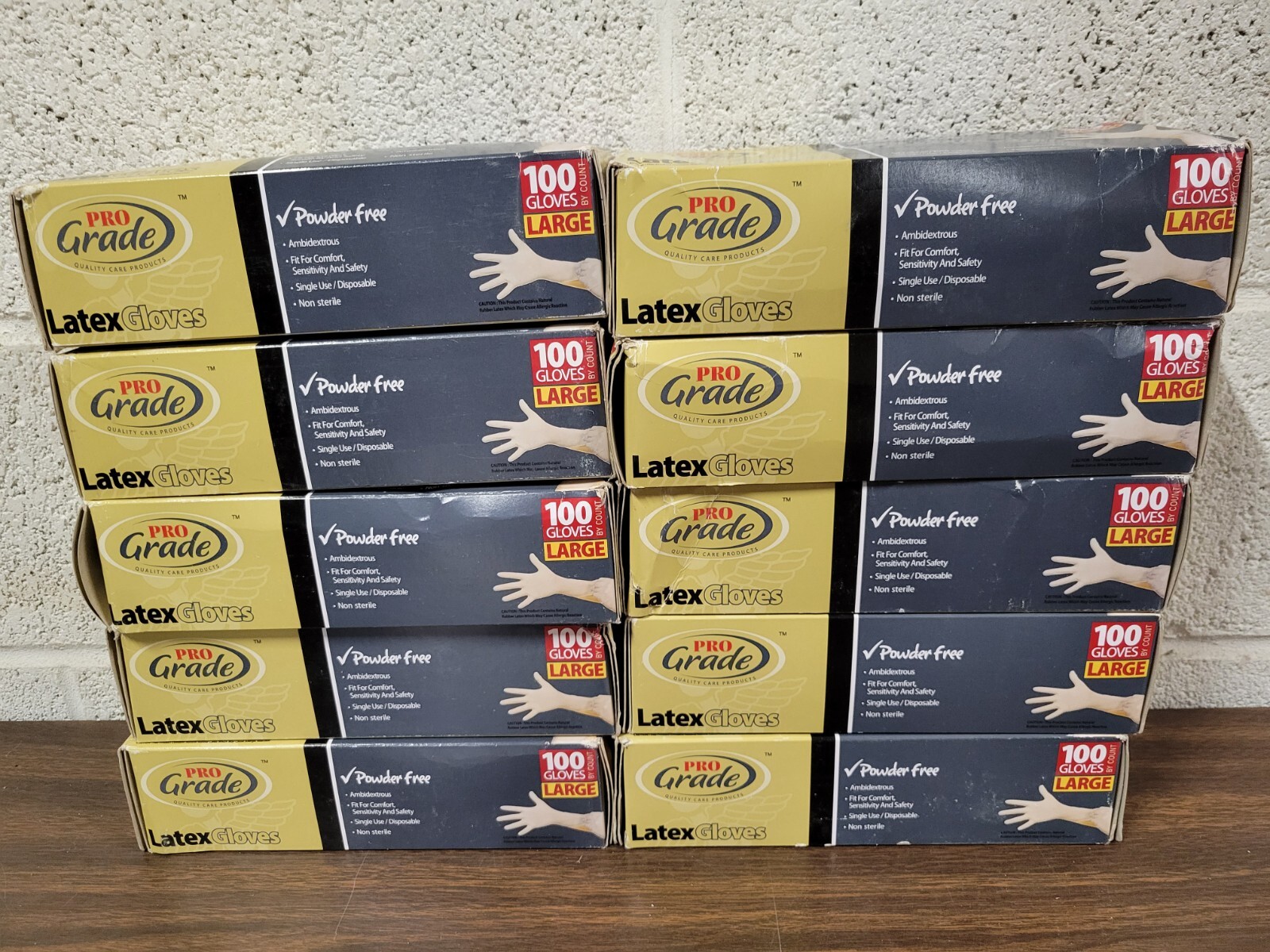 1000 Large Premium Latex, Powder Free Disposable Exam Gloves (10 Boxes of 100)