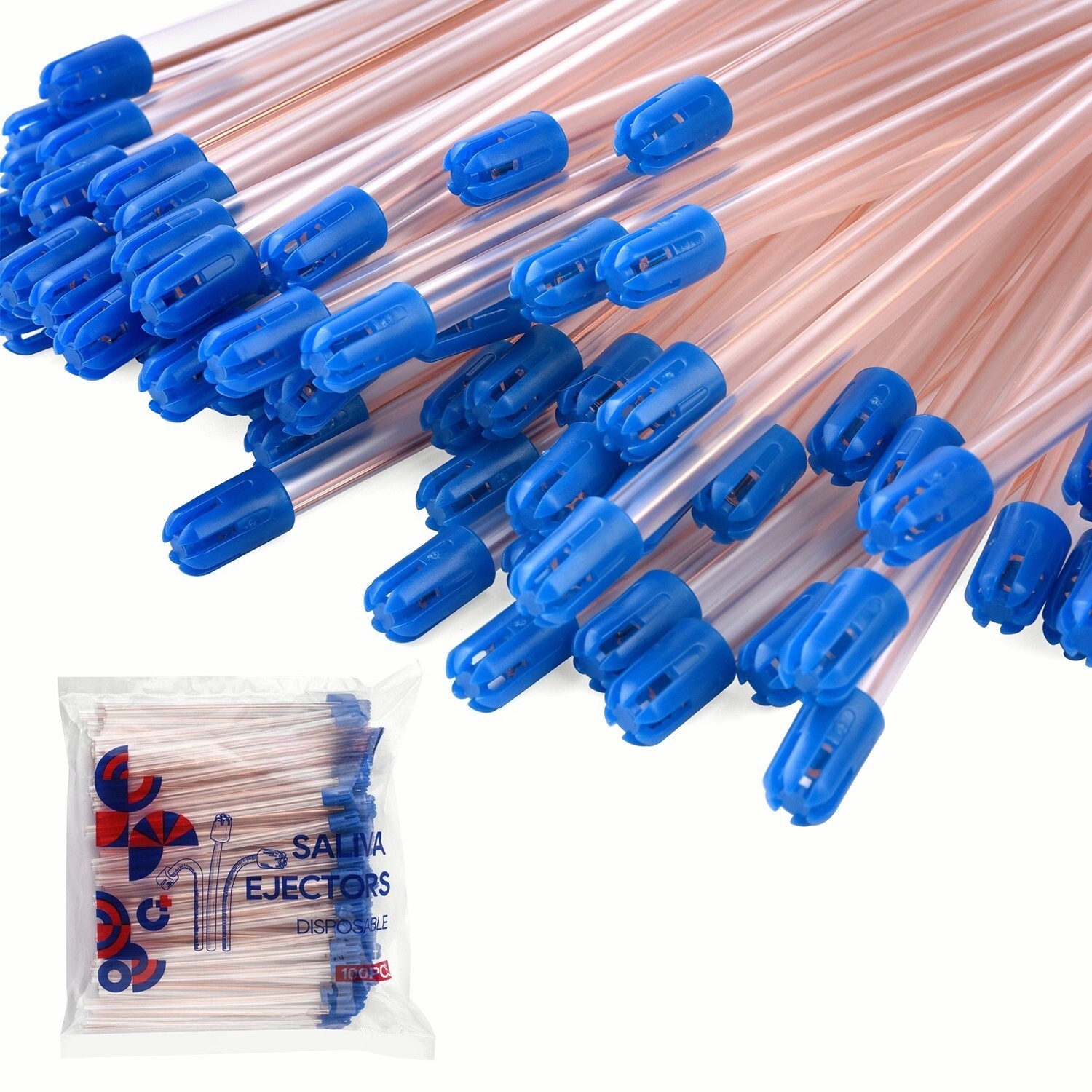 100pcs/bag Clear/Blue Disposable Dental Saliva Ejector Evacuation Suction Head