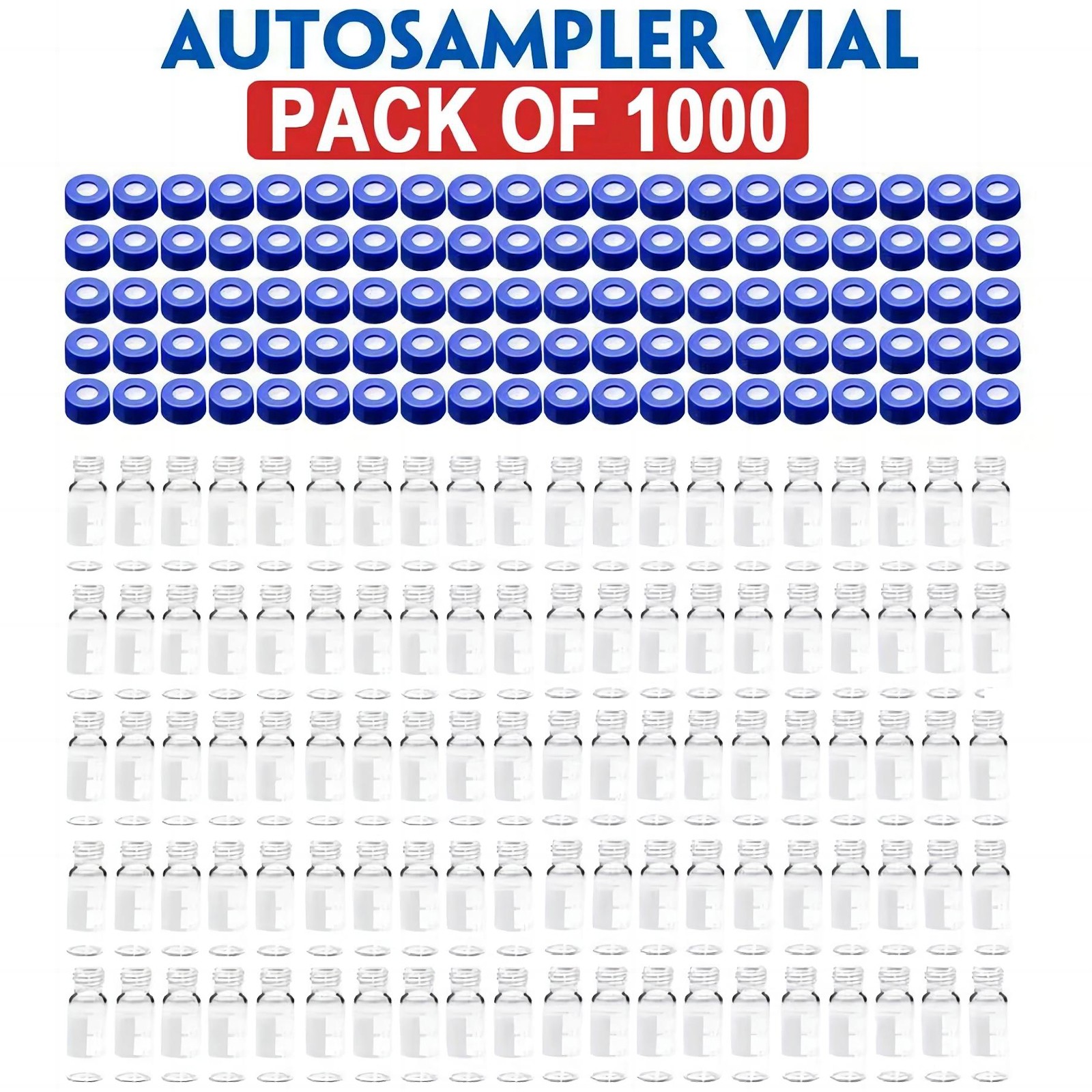 2ml 1000 Pcs Autosampler Vials Transparent Sample Bottle with Blue Screw Caps