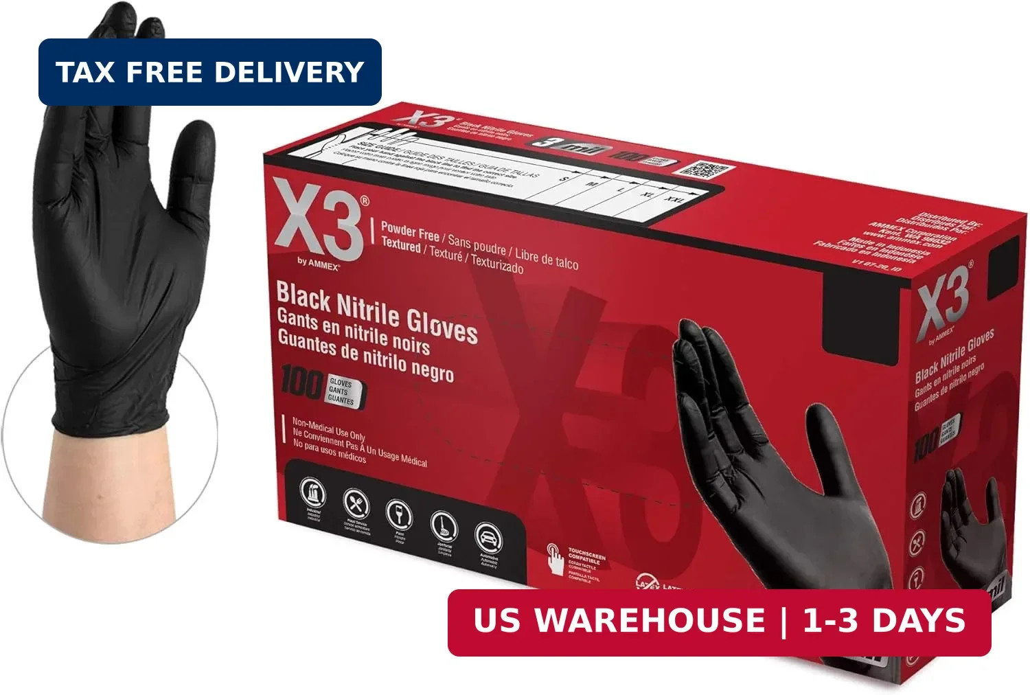X3 Black Gloves, Disposable, Latex Free, Nitrile, for Cooking, Food Prep, 3 Mil,