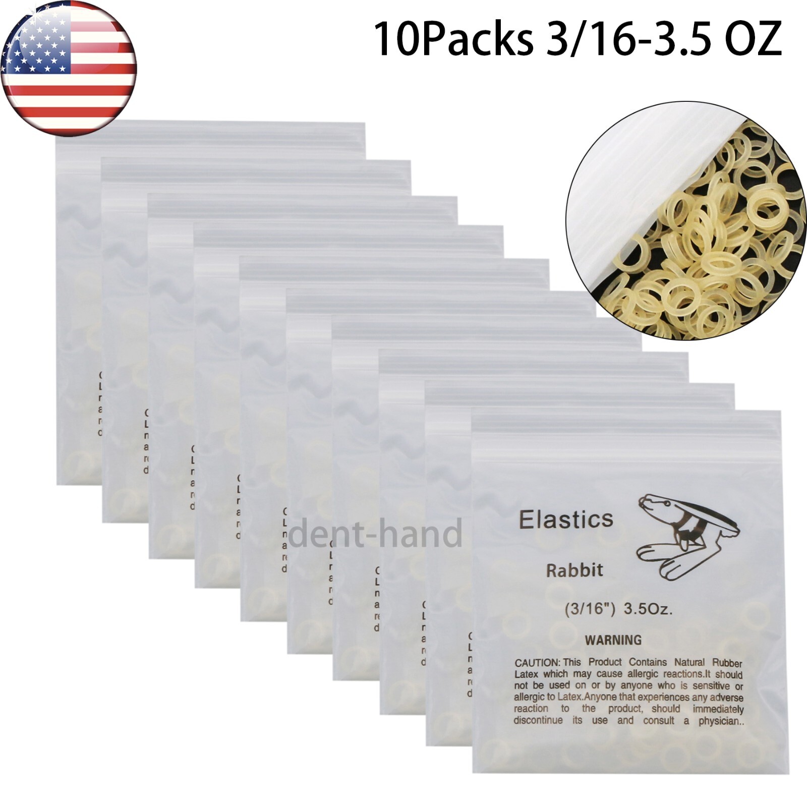 US Dental Orthodontic Elastics Rubber Bands Ortho Latex Brace 3/16-3.5OZ 10Packs