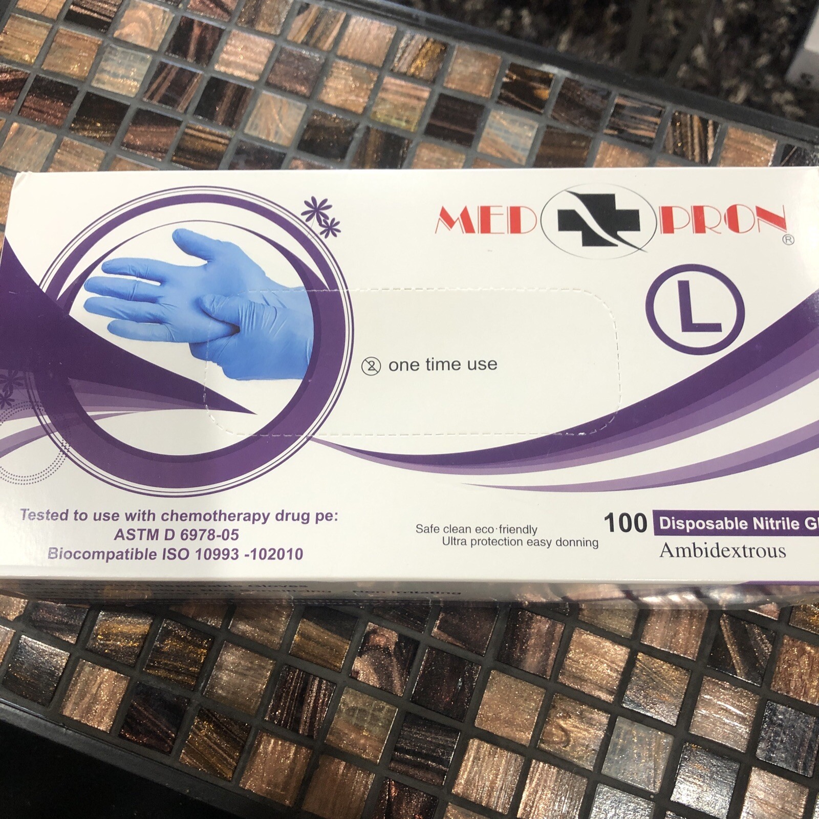 Med Pron one time use disposable nitrile gloves 100 count size Large