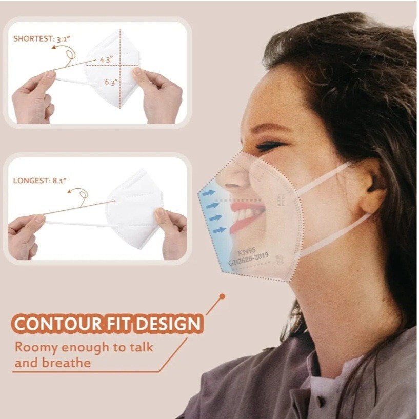KN95 50 Pcs 5-Layer Disposable KN95 Face Masks Adult White Color New