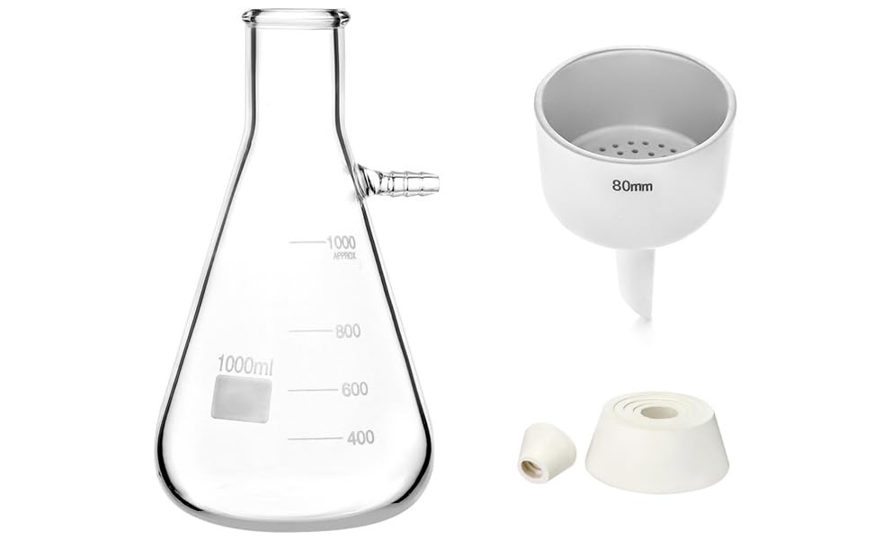 1000ML Buchner Funnel Kit Filter Flask Set, 1L Vacuum Flask 80Mm Funnel, Borosil