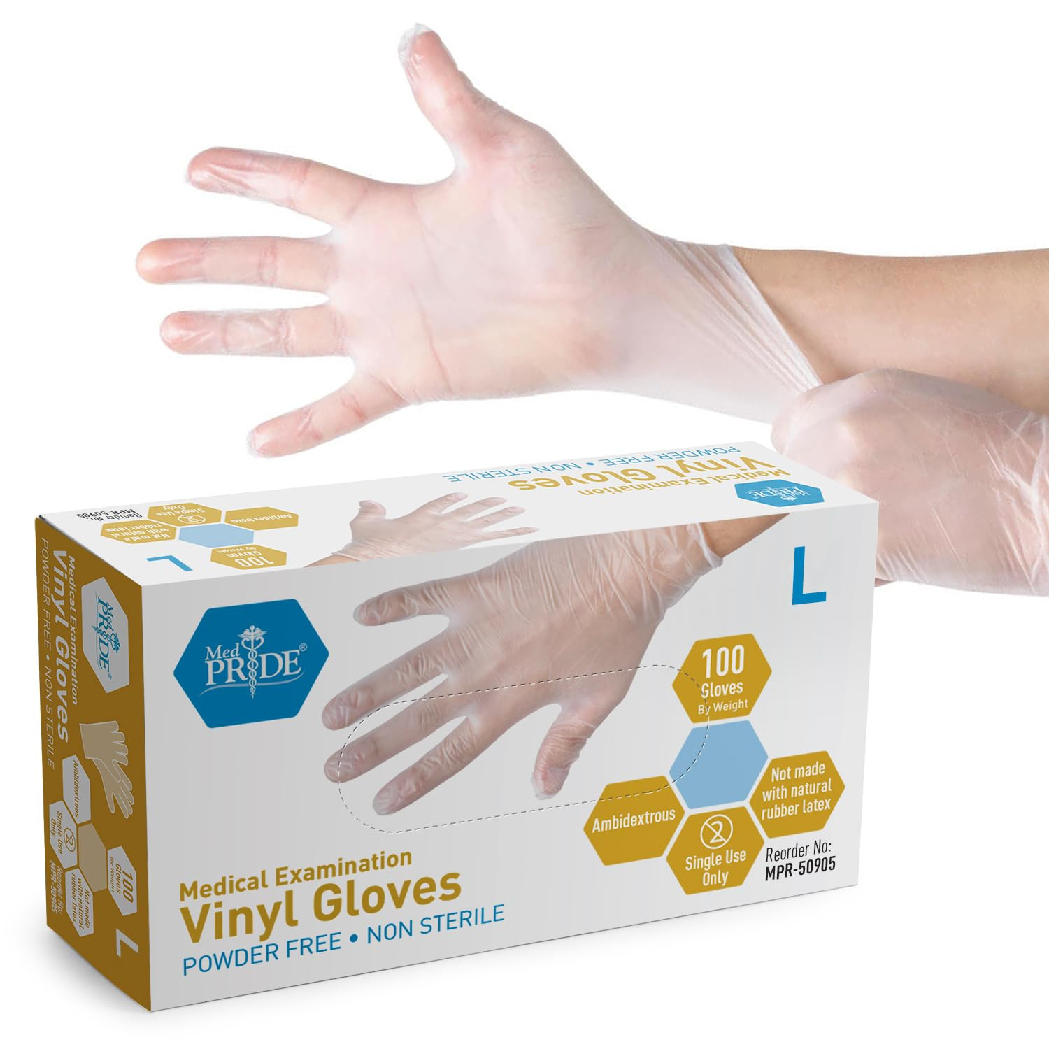 MED PRIDE Disposable Medical Grade Vinyl Exam Gloves, Latex & Powder Free, Ultra