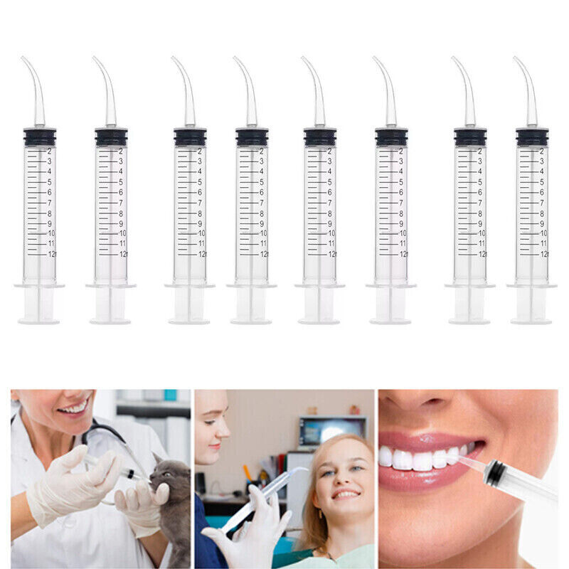 10 Pcs Dental Irrigation Syringes 12cc with Measurement Curved Tip