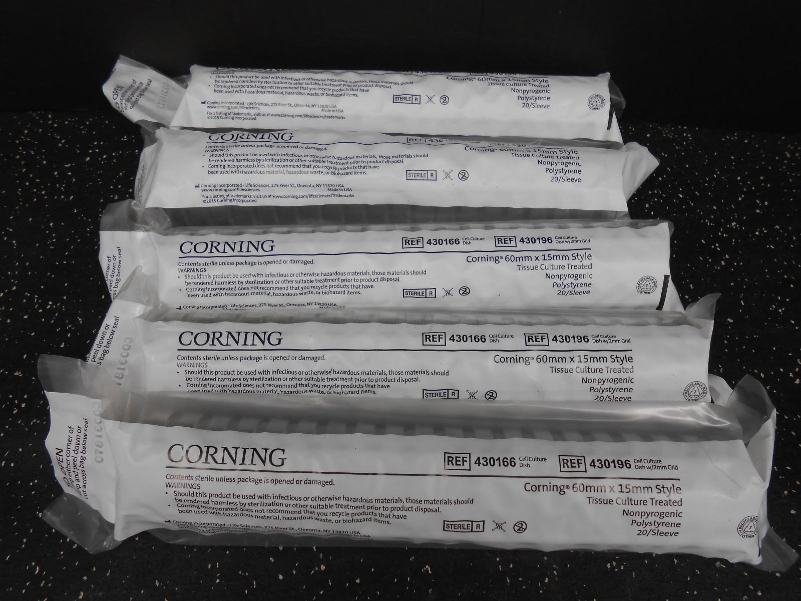 LOT OF 5 CORNING 430166 TISSUE CULTURE TREATED CELL CULTURE DISH 60 X 15MM 20/SL