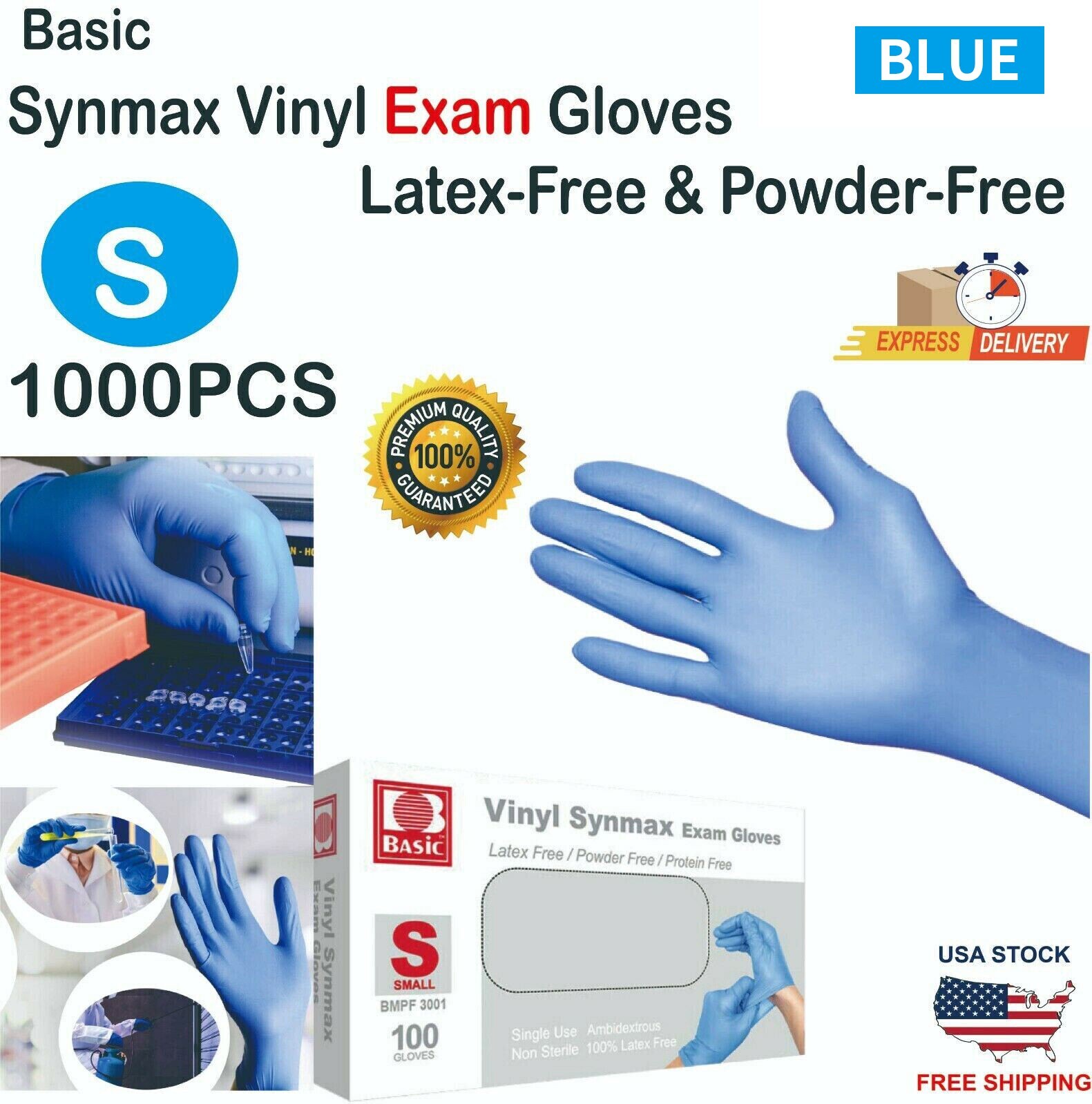 1000 PCS Basic Blue Vinyl Exam Gloves S SIZE