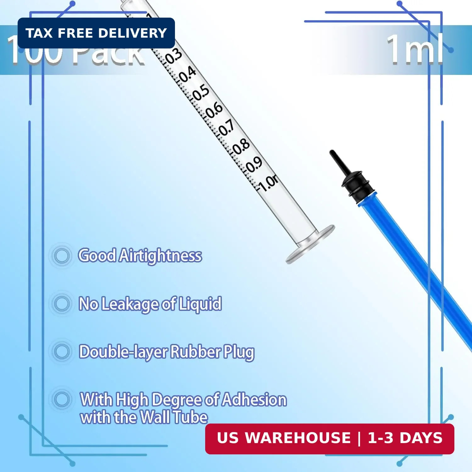 100Pack 1ml Syringes With Caps