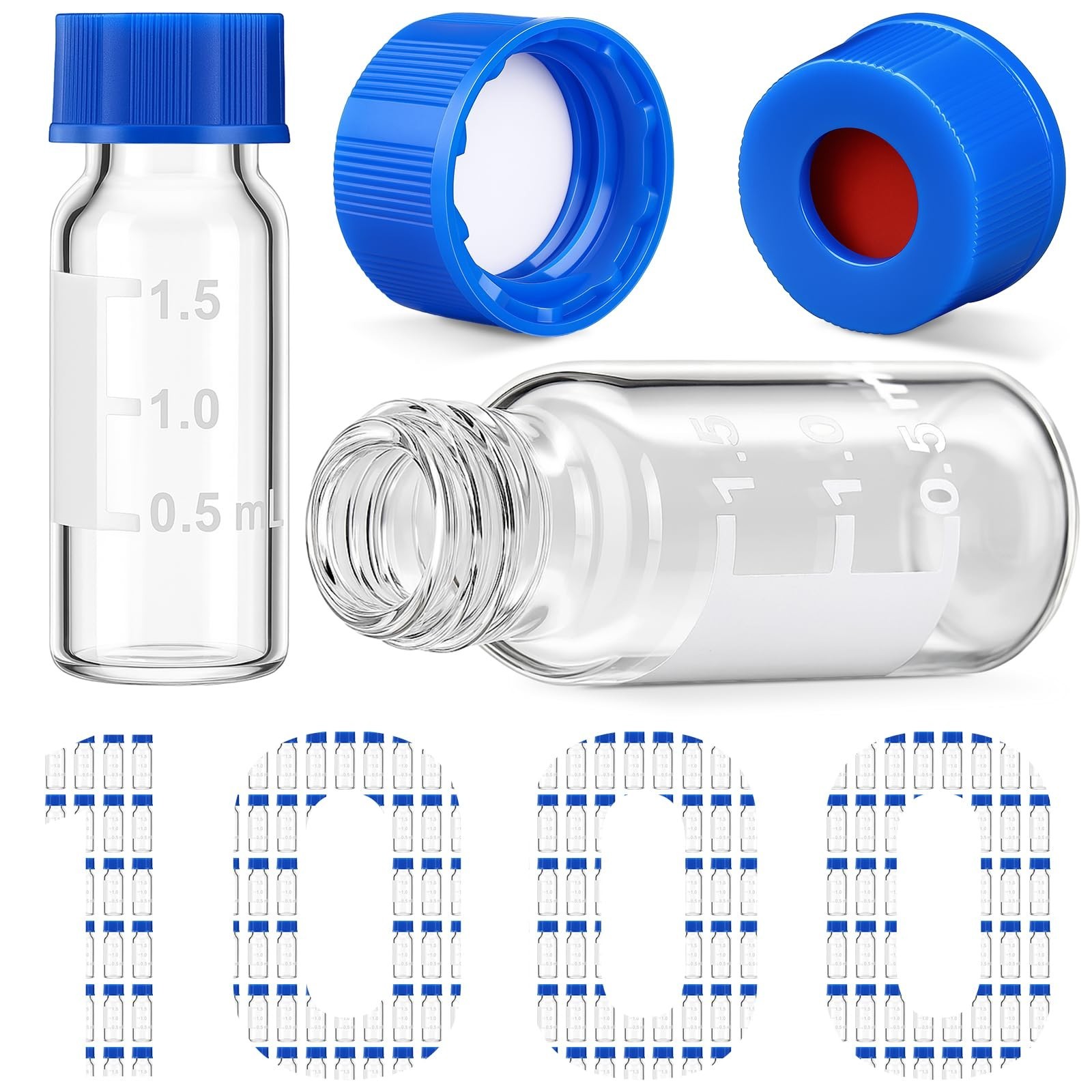 1000 Pcs 2ml Autosampler Vials 9-425 HPLC GC Glass Bottle Screw Caps Bulk