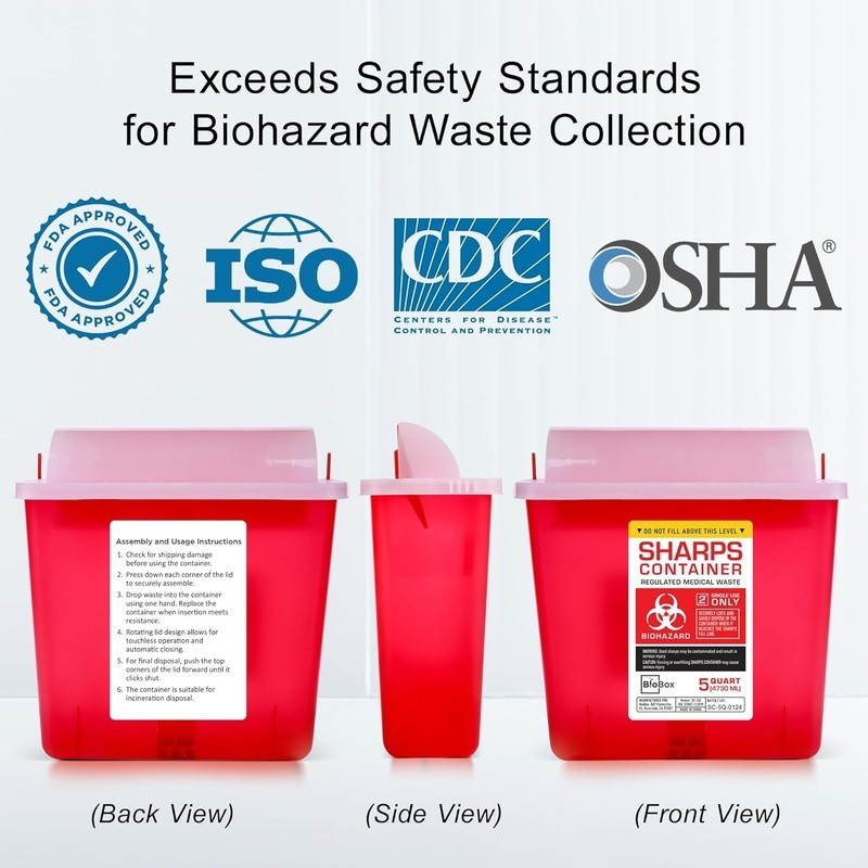 Durable Red Sharps Disposal Container Puncture Resistant Ideal EMS Labs Home Use