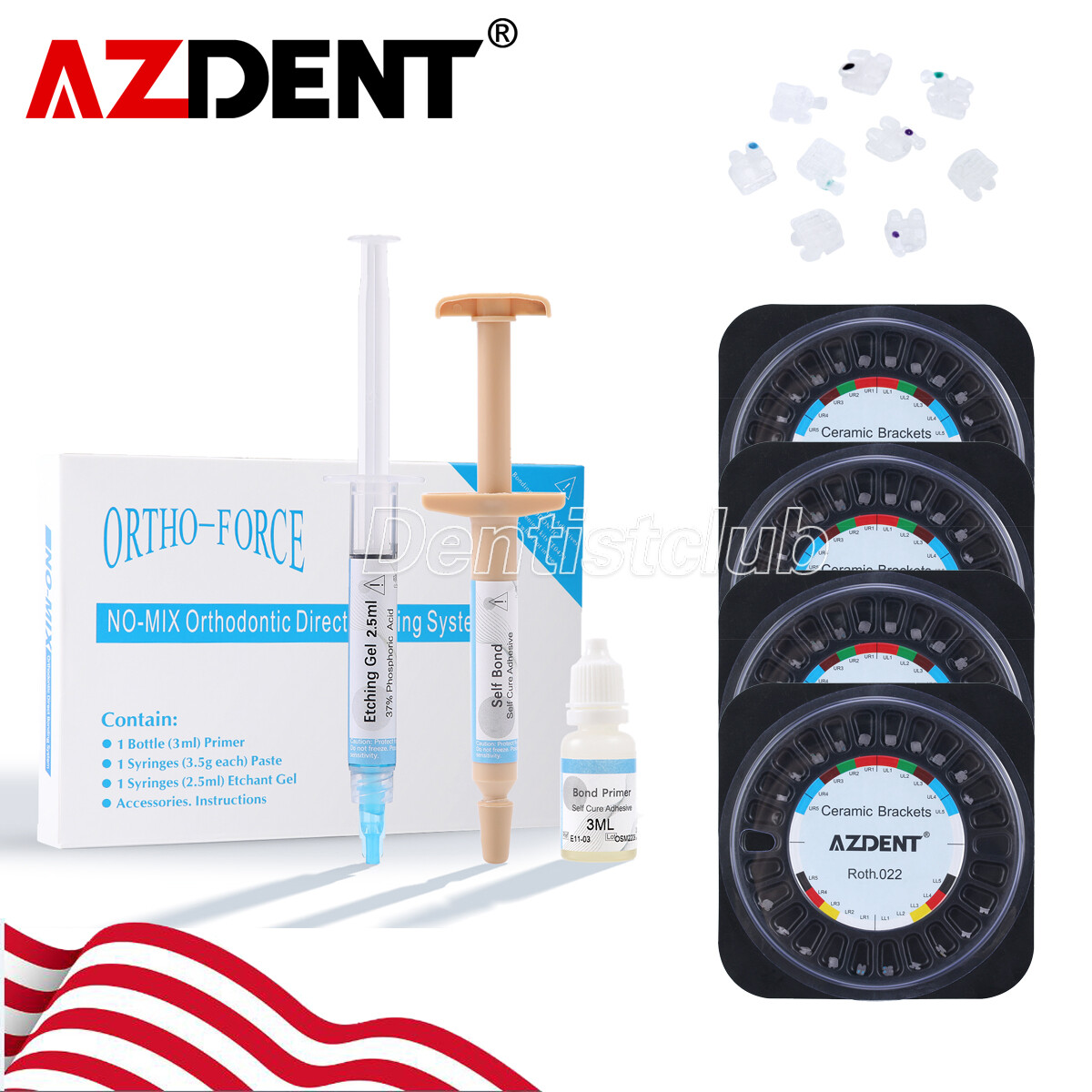 Dental Ceramic Orthodontic Brace Roth.022 Hooks345/Brackets Adhesive Bonding Kit