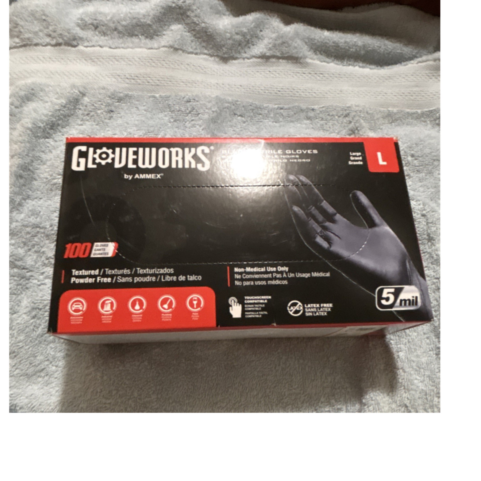 GLOVEWORKS by AMMEX Black Nitrile Gloves Large Powder-Free 100 Count