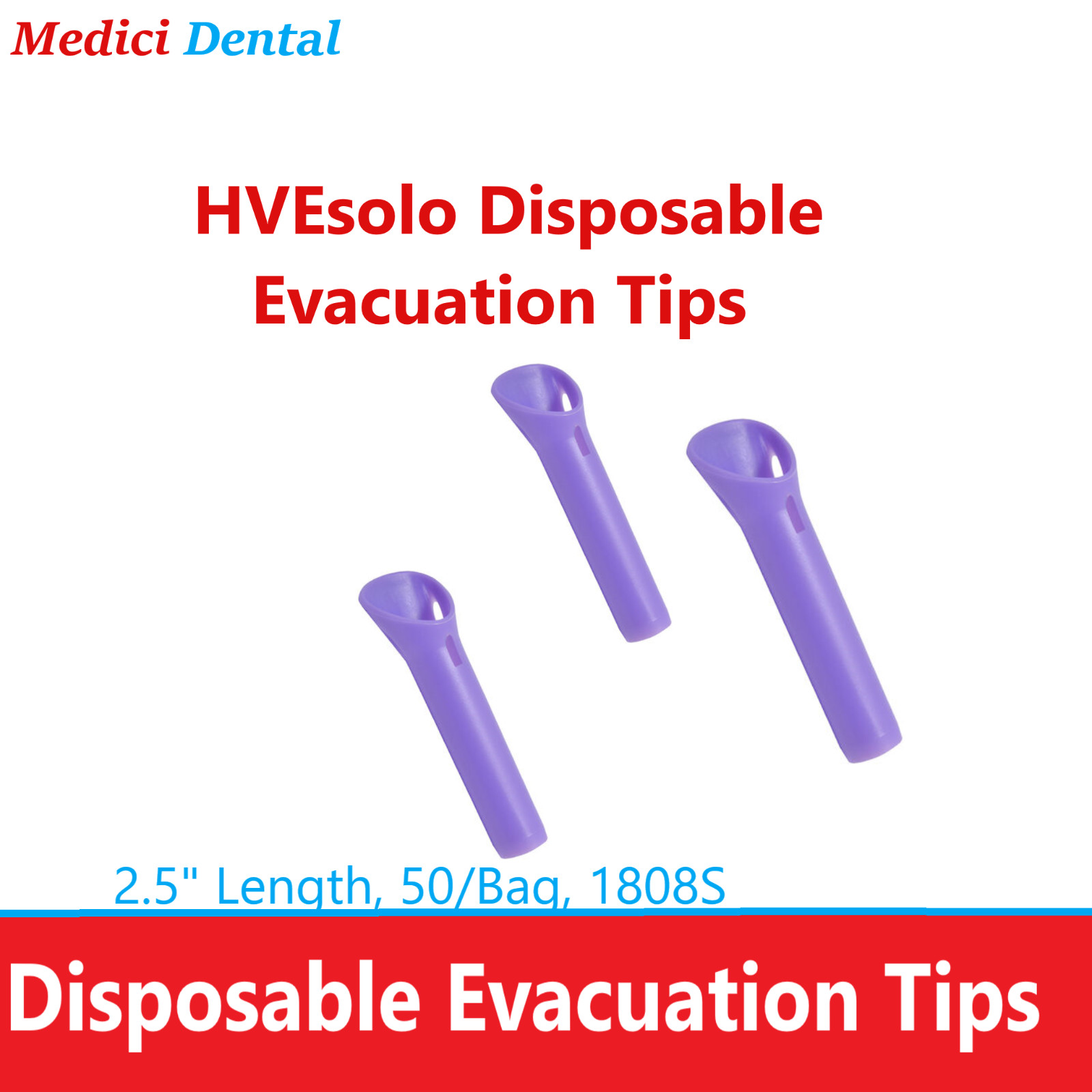 Dental HVEsolo Disposable HVE Evacuation Tips Tips, 2.5″ Length, 50/Bag, 1808S