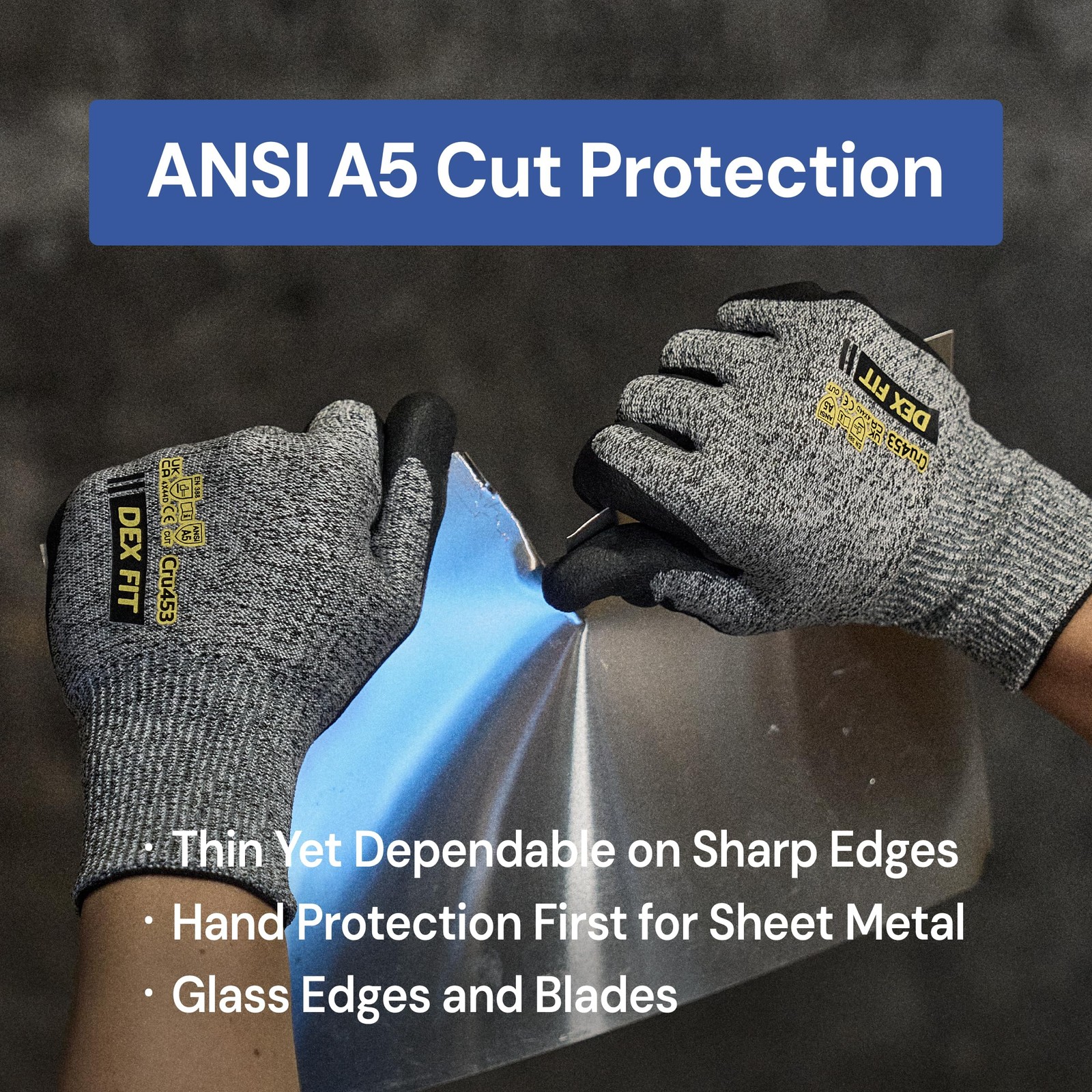 Dex Fit Cut Resistant Gloves Cru453 – Ansi A5 3D Comfort Fit Power Grip Thin