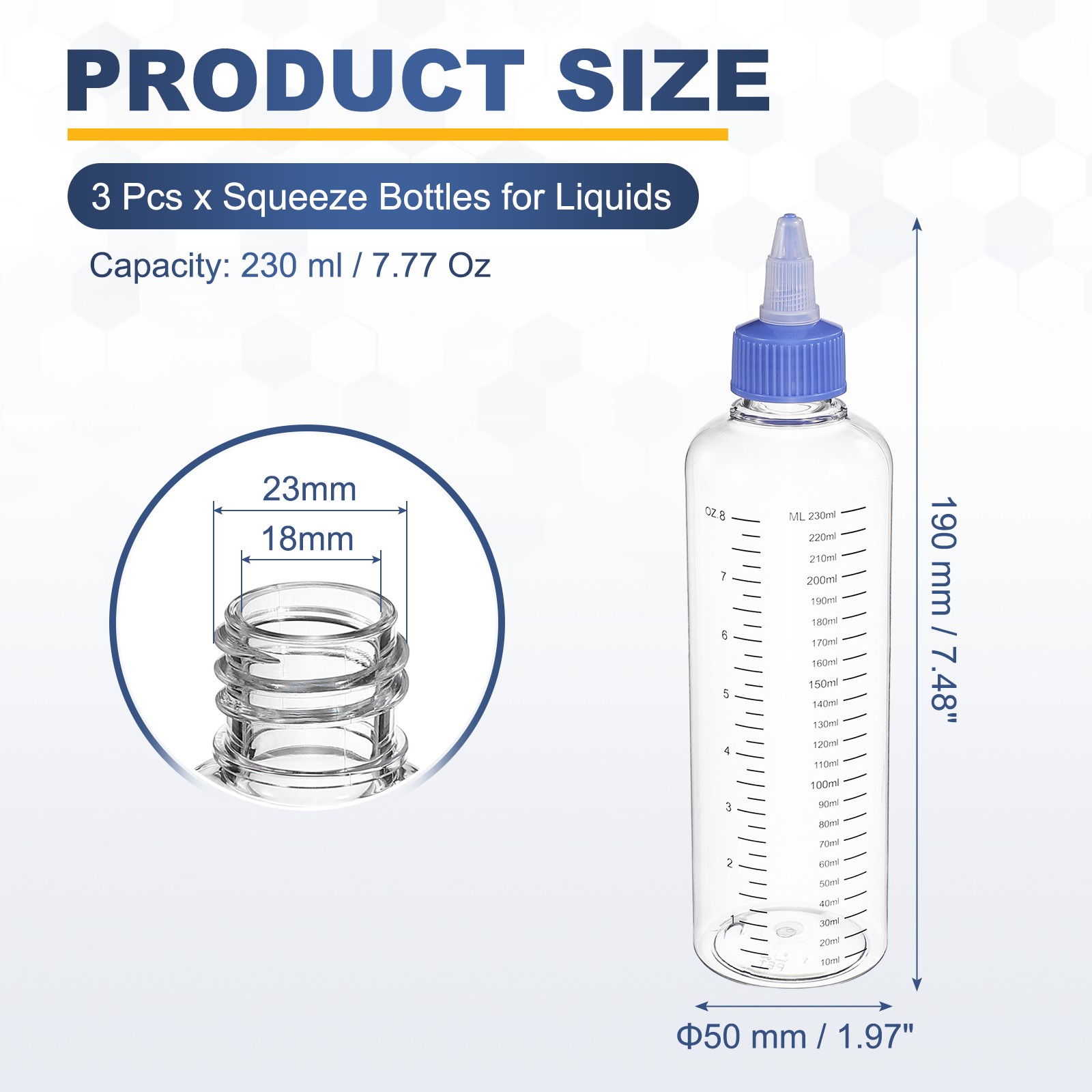 3 Pcs 230ml (8oz) Plastic Dispensing Bottle with Twist Cap, Transparent/Blue