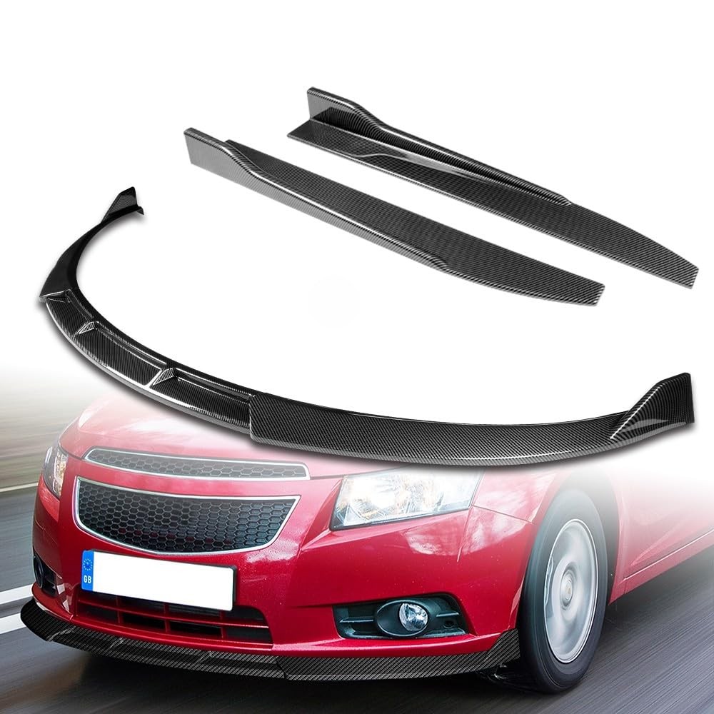5PC ABS Front Bumper Lip Spoiler for 2011-2014 Chevy Cruze Carbon Painted