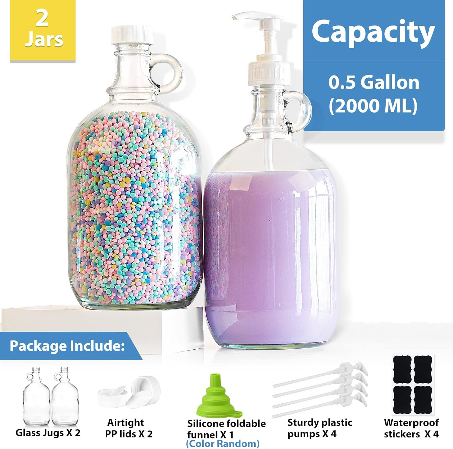 Sovietiep 2 Pack 64 Oz Laundry Detergent Dispenser with Pump and Lid – Half Gall