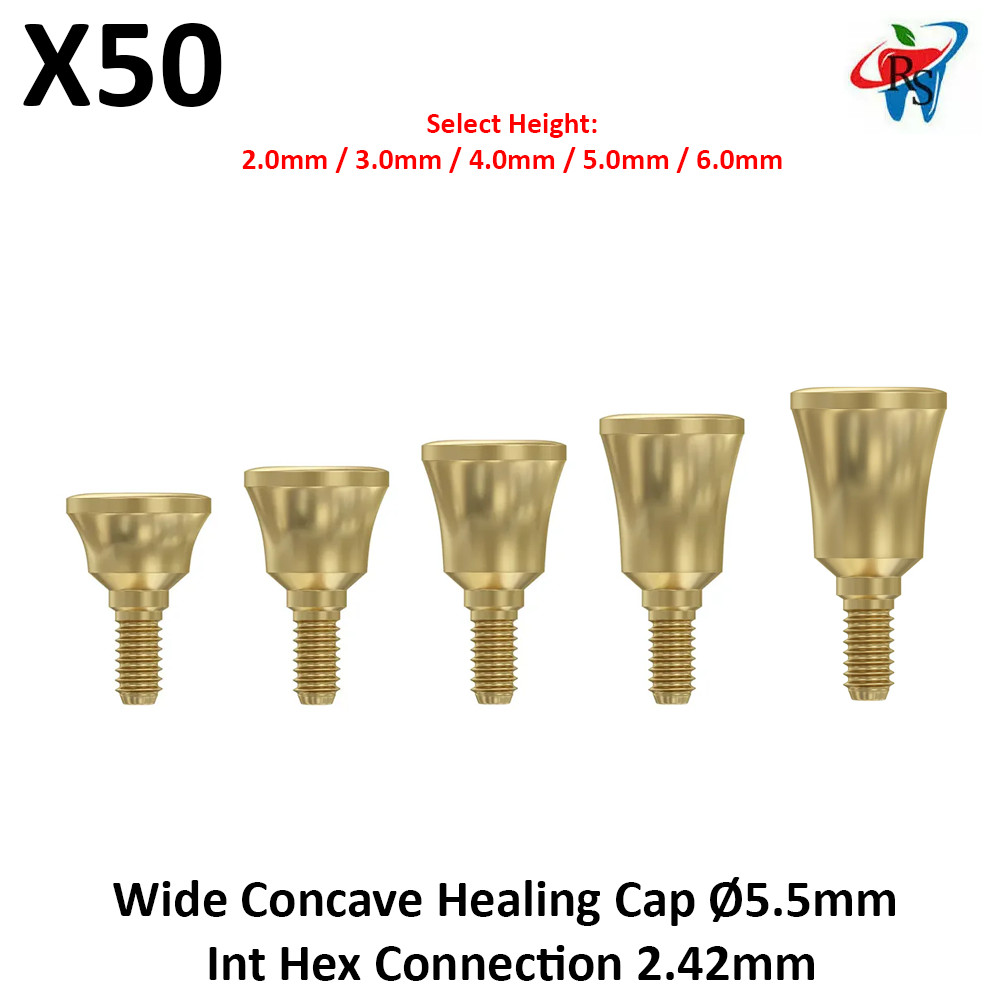 50x Dental Prosthetic Wide Concave Healing Cap Ø5.5mm Int Hex Connection 2.42mm