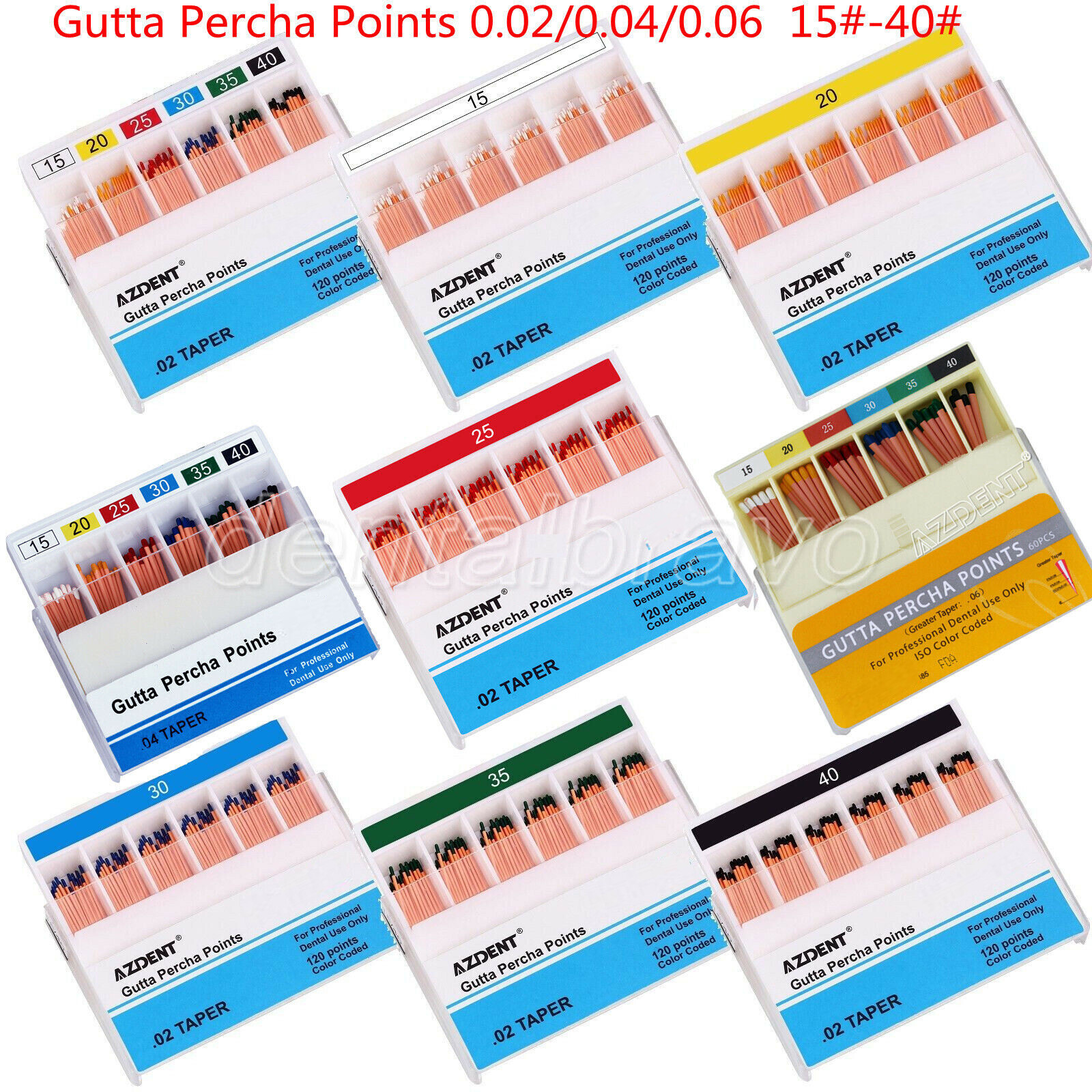 Dental Gutta Percha Points Taper 0.02/0.04/0.06 15#-40# For Endo Use AZDENT