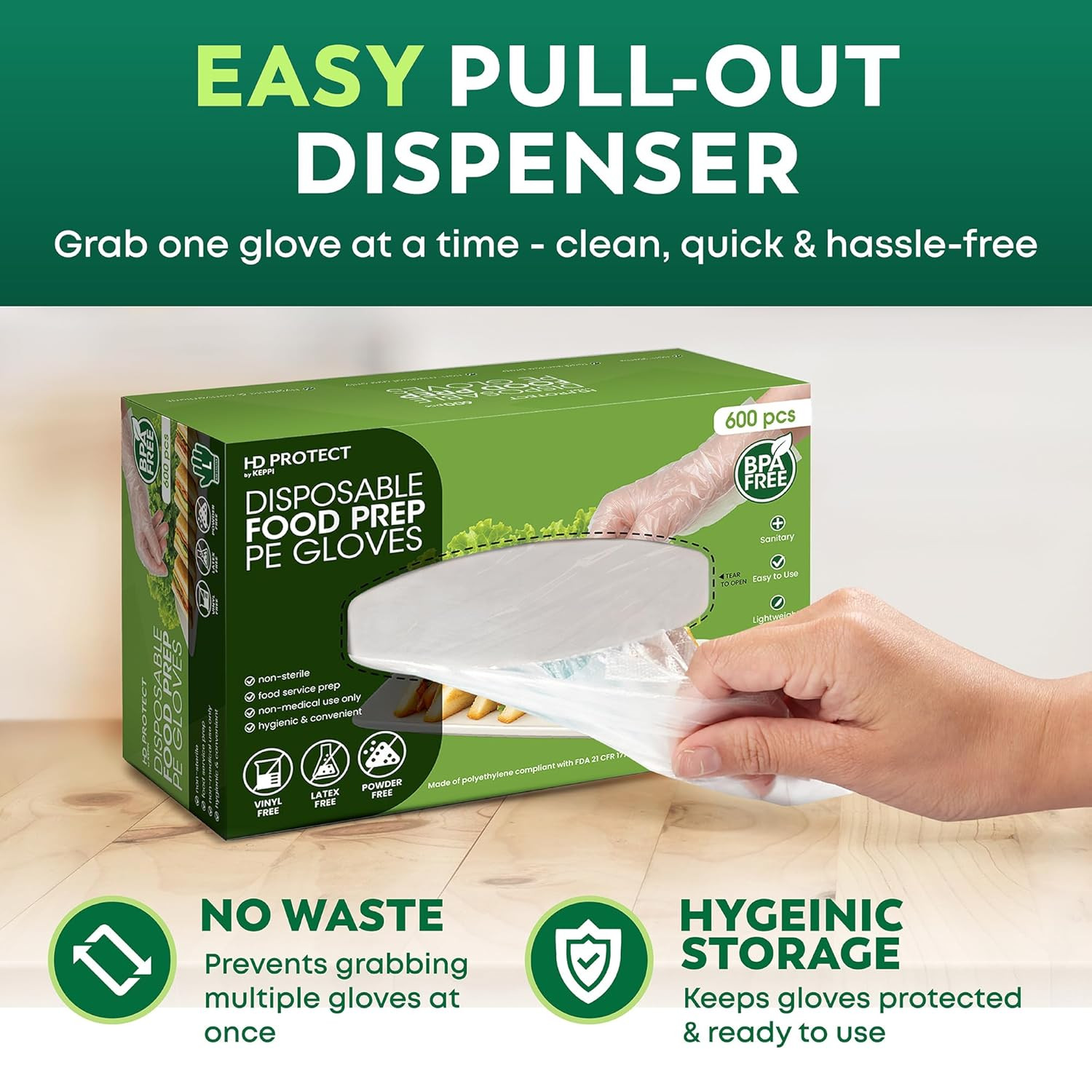 600 Pack Disposable Gloves Medium – Clear HDPE Plastic, Food Safe, Latex-Free, B