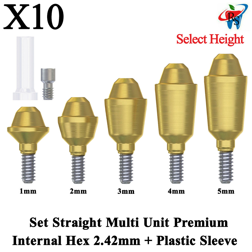 10x Set Dental Plastic Sleeve + Straight Multi-Unit 1.6 Standard Int Hex 2.42mm