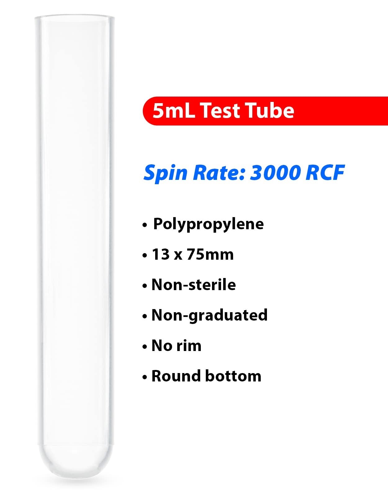 (1000) Globe Scientific 110471 Test Tube – Plain 5 mL – 13mm Dia, 75mm Height