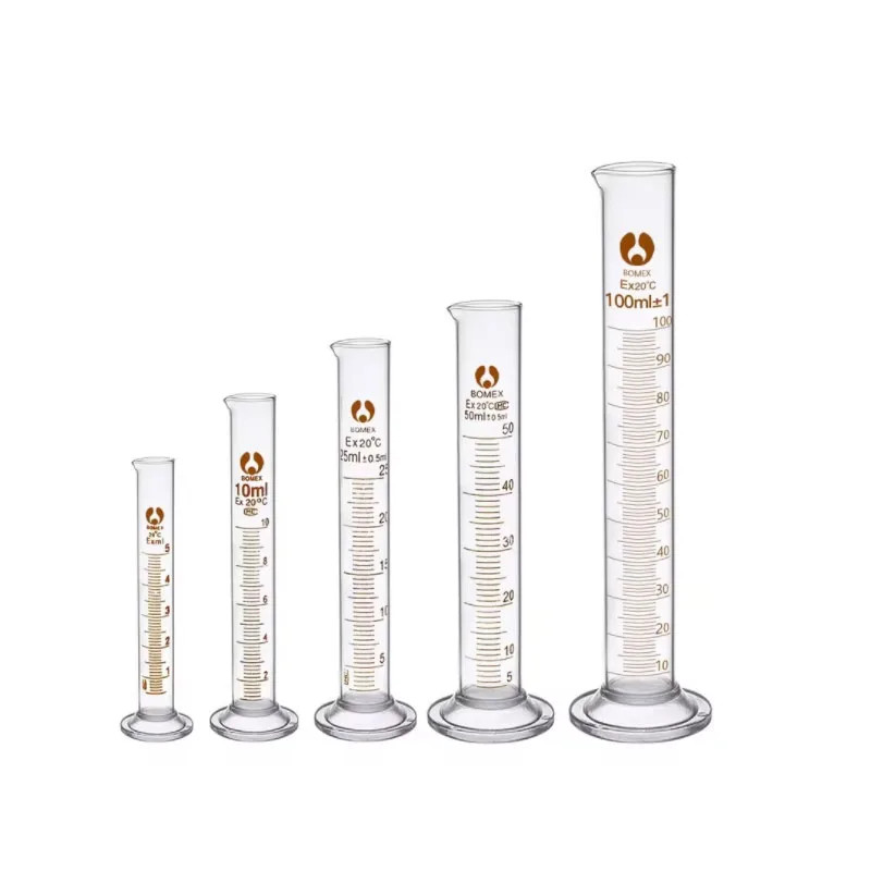 Lab Measuring Cylinder Set 5ml 10ml 25ml 50ml 100ml 200ml 500ml, Thick Glass Gra