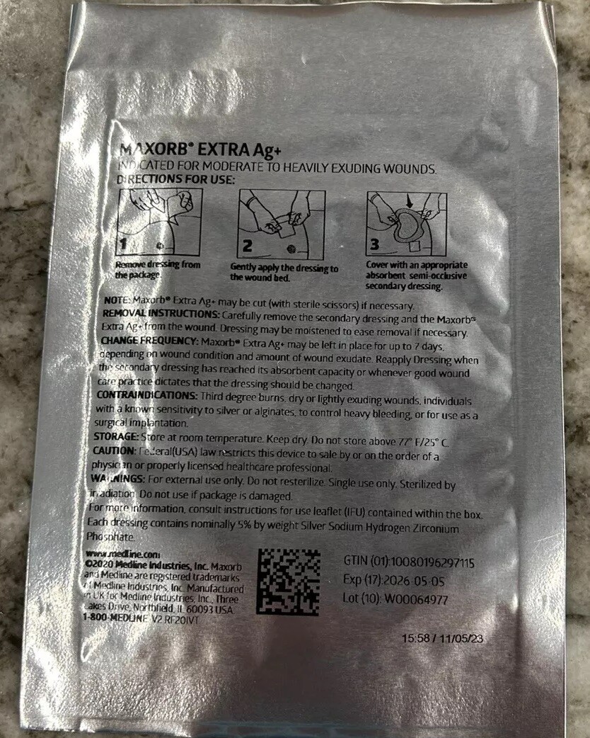 Medline Maxorb Extra AG 2″ x 2″ Dressings – 5 Dressings – MSC9422EP